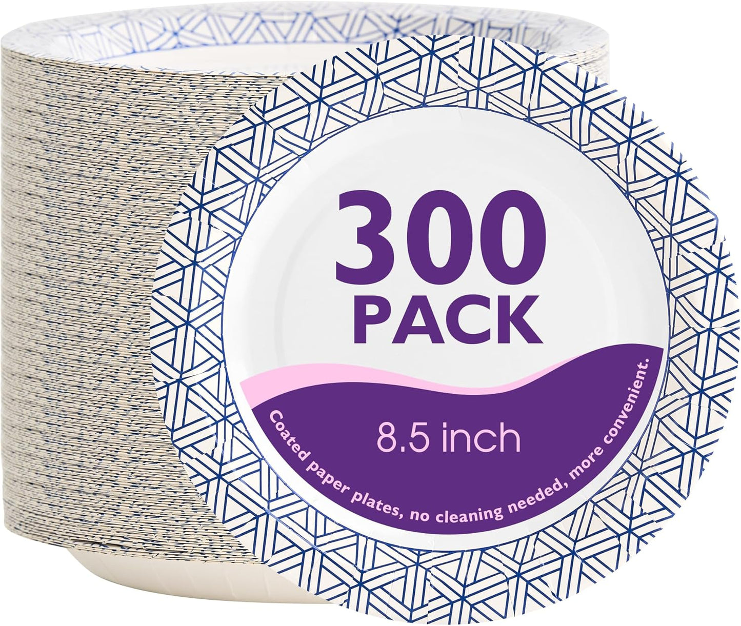 Disposable Paper Plates 8.5 Inch 300 Count, Soak Proof and Cut Resistant Heavy Duty Paper Plates Bulk for Parties, Picnics, Camping, and Everyday Meals