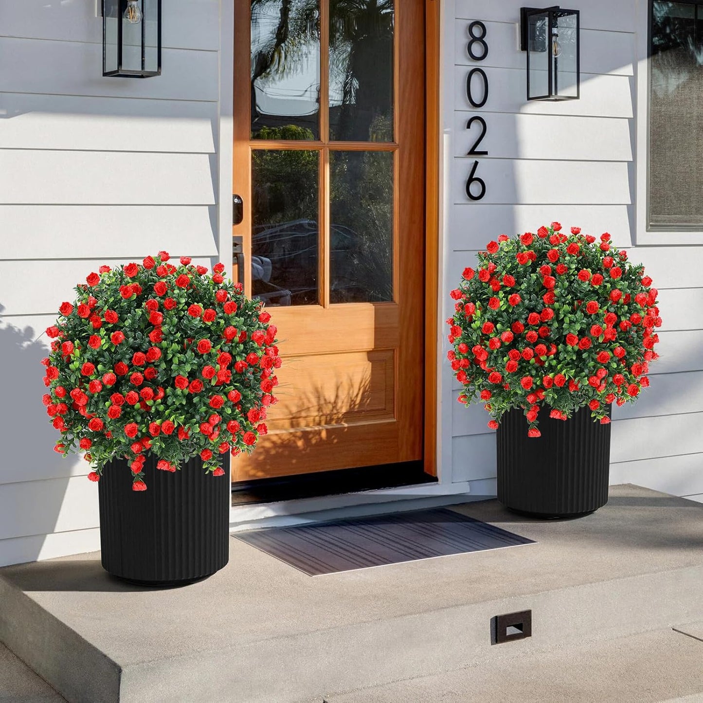 Artificial Red Rose Topiary Ball Tree 25" with Ground Spike, Set of 2 