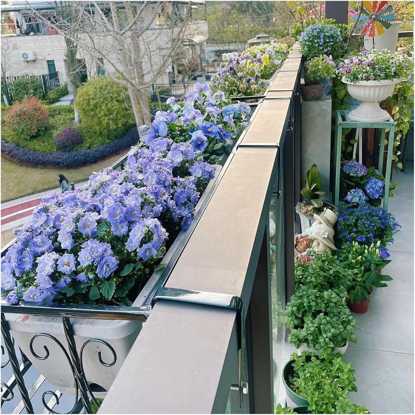 Outdoor Railing Planter - Black Iron Fence Planters for Balcony & Window Sill, Hanging Flower Stand, Decorative Garden Pot (90x27x19cm)