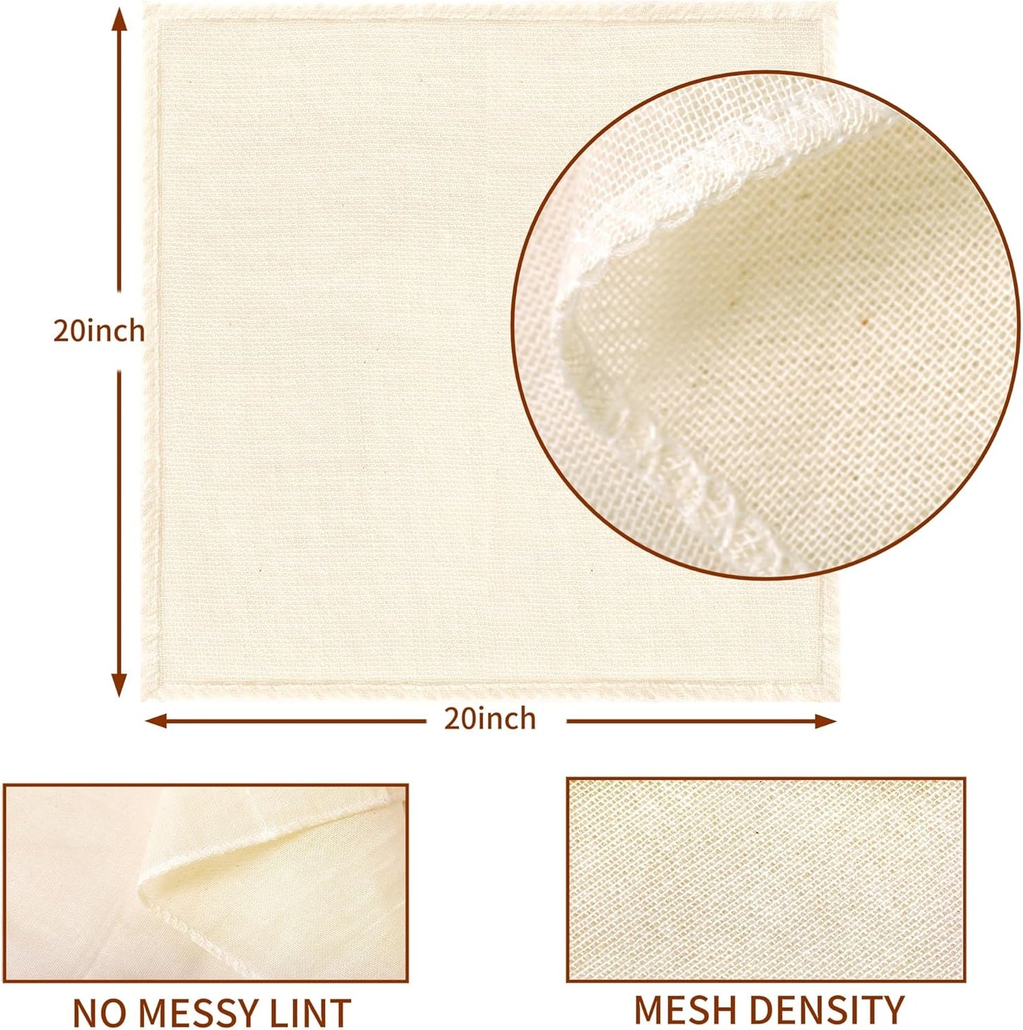 Cheese Cloths, 10Pcs 20x20 Inch Grade 100 Precut Cheese Cloths for Straining, Cotton Unbleached, Reusable Muslin Cheesecloth for Straining, Making Yogurt, Juice, Cooking Turkey