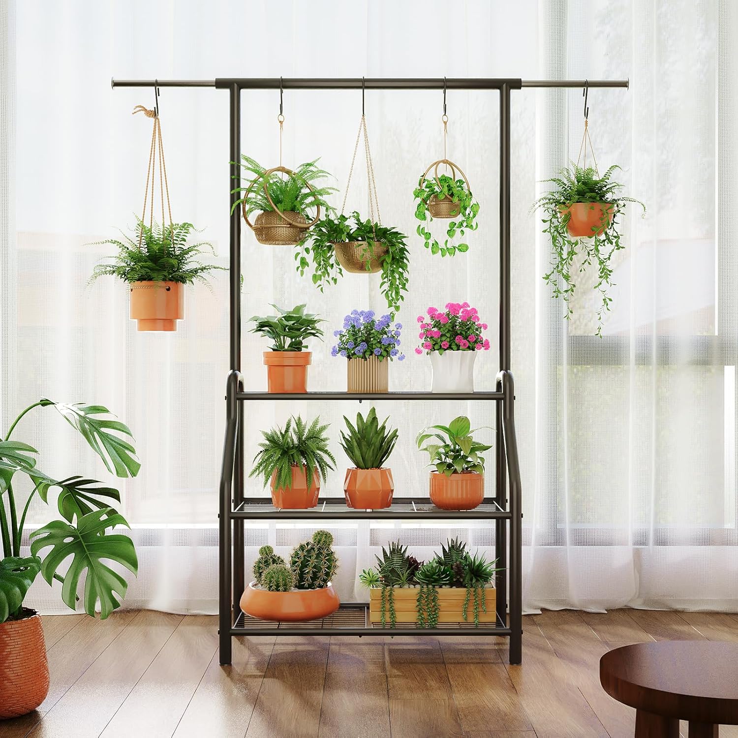 Plant Stand Indoor Outdoor, 3-Tier Heavy Duty Metal Hanging Plant Shel