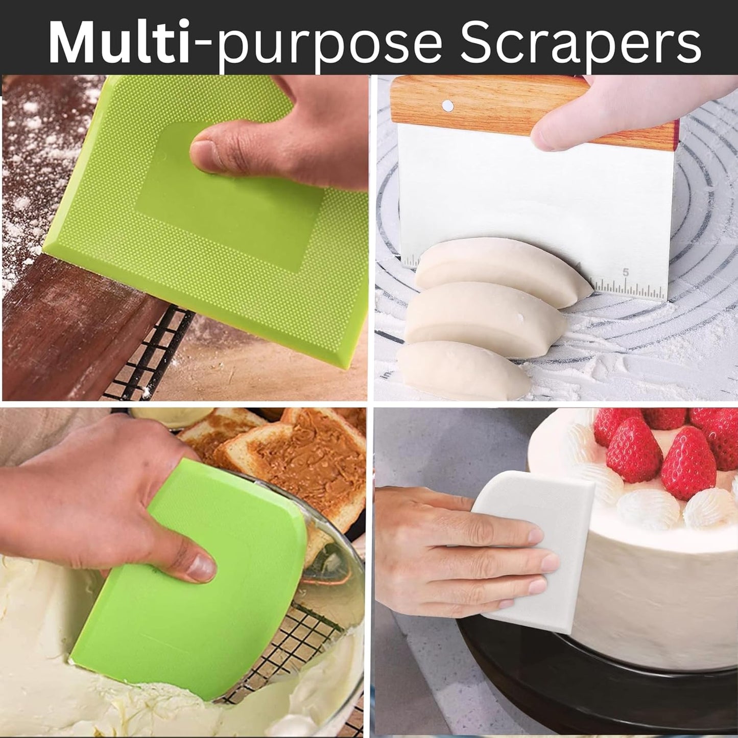Dough Scraper & Bench Scraper Kitchen – Stainless Steel Sourdough Tools – Dough Cutter for Sourdough Bread, Pizza, and Flat Top Griddles – Chef Approved