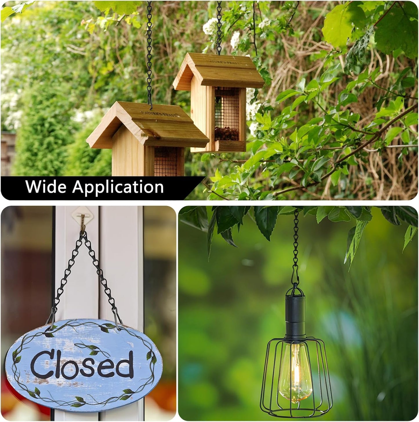 3 Pack 25.5 Inch Hanging Basket Chain, Black Hanging Chain with Hooks for Hanging Bird Feeders, Billboards, Chalkboards, Basket, Planters, Lanterns, Wind Chimes and Decorative, Indoor Outdoor Use