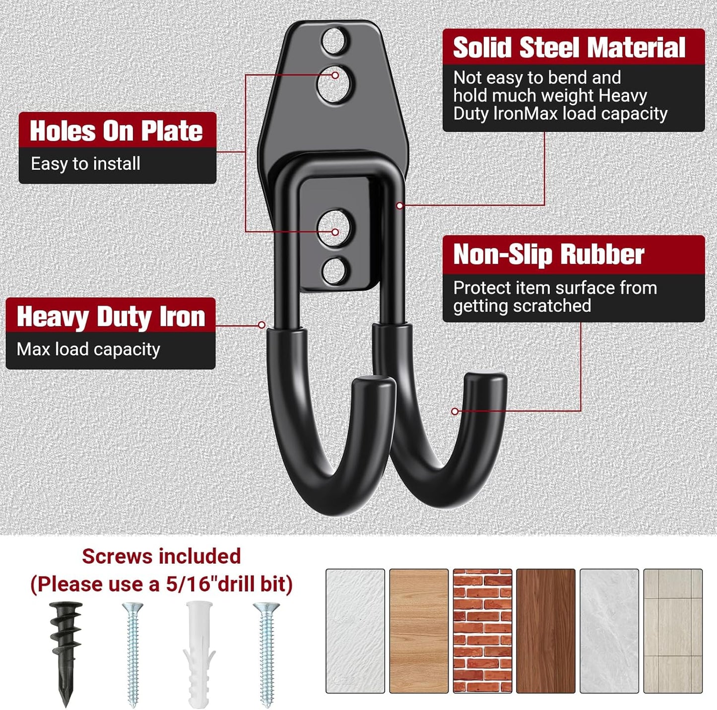 Garage Storage Utility Hooks 12 Pack, Small J Shaped Steel Heavy Duty Hanger, Anti-Slip Coating Wall Mounted Storage System, Power and Garden Tool Organizer, Ladders, Ropes, Hose, Bulk Items