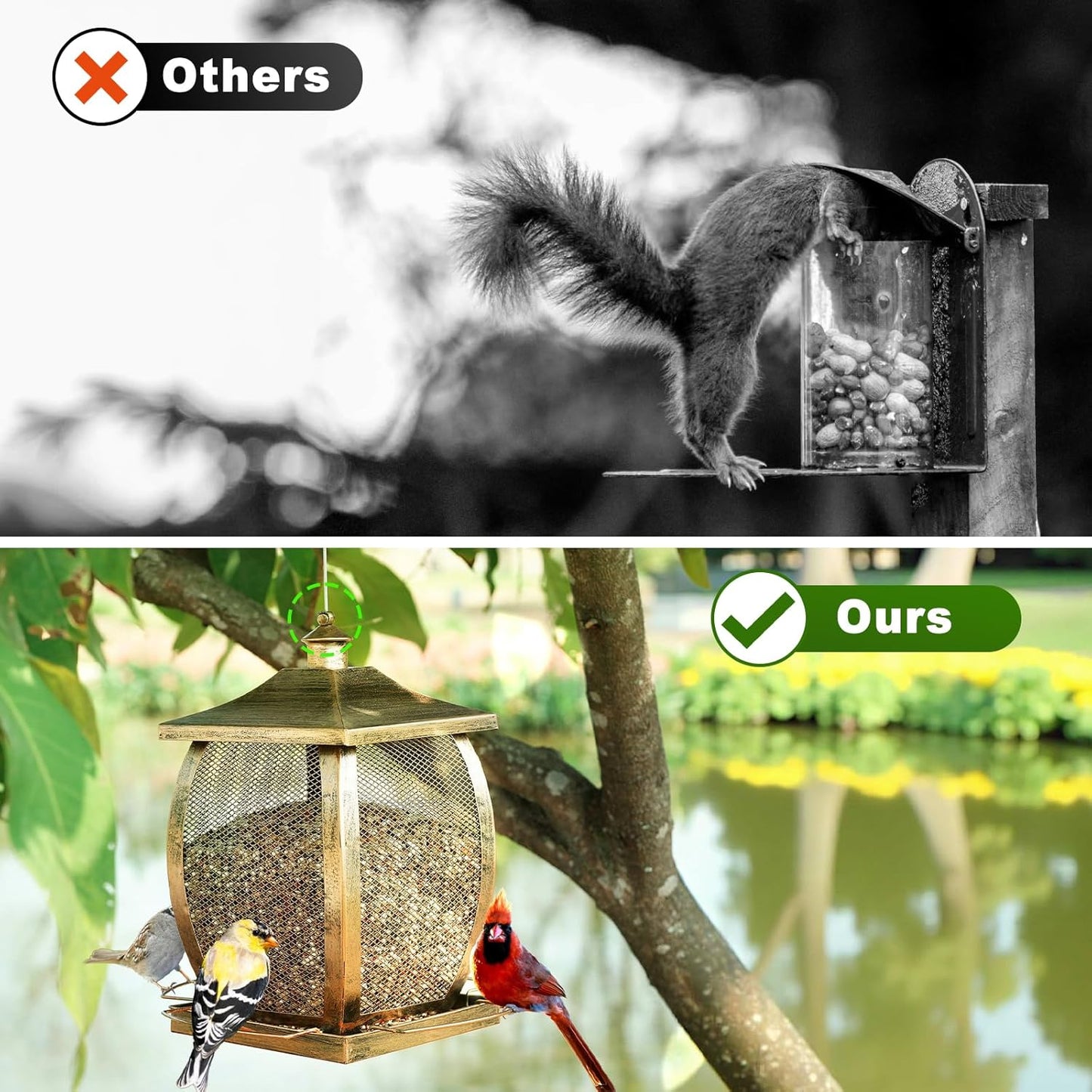 Bird feeders for Outdoors, Heavy Duty Metal Wild Bird Feeders for Outside Hanging, 9 Lbs Extra Large Capacity Retro Lamp Shape Birdfeeder for Garden Yard Outside Backyard, Easy Fill