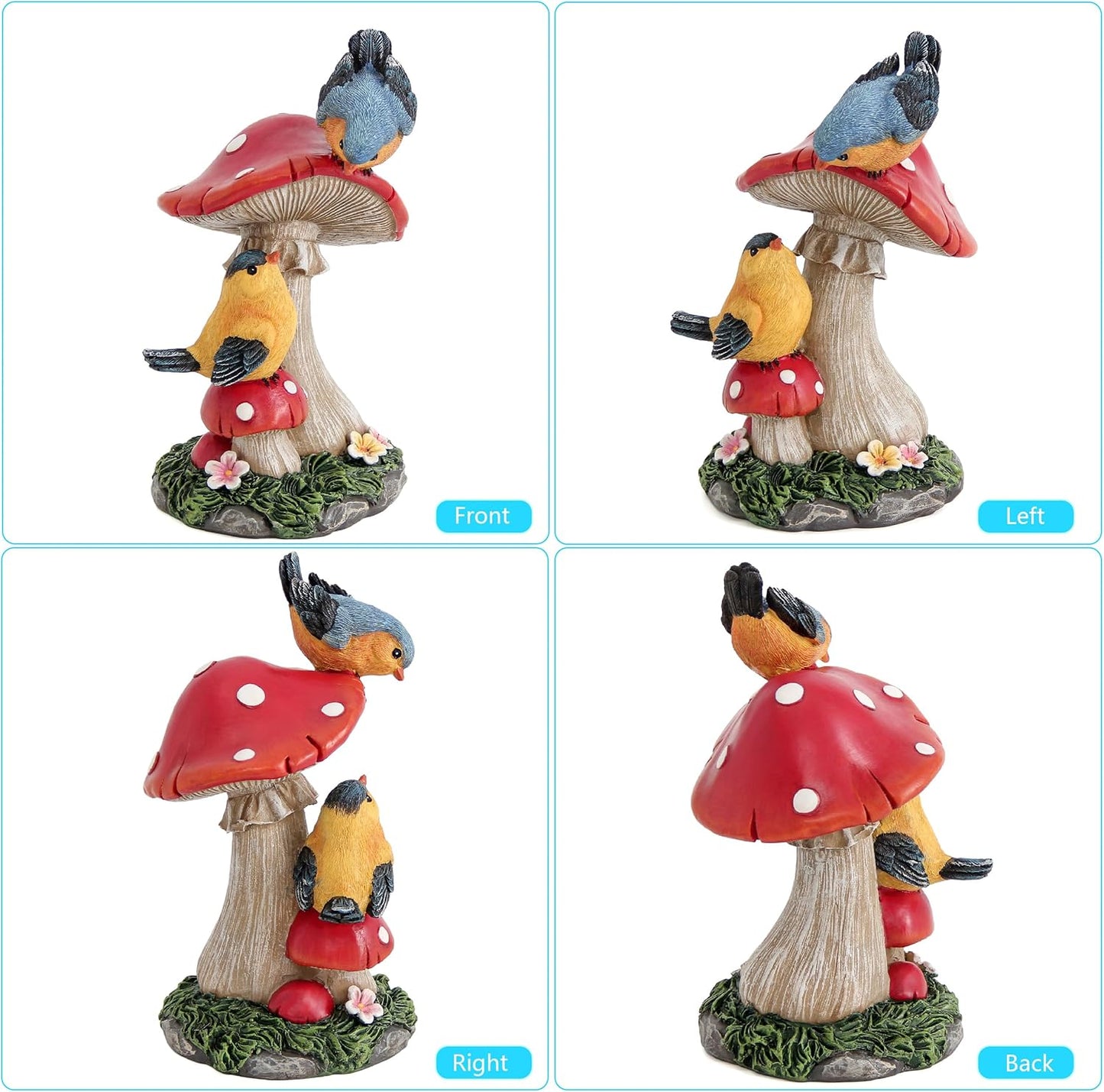 Leekung Bird Garden Statue for Outdoor Decorations,Bird Figurines Mushroom Statue for Garden Decor,Birds Decoration for Patio Yard Lawn Home Shelf Decor Accent,Birds Gifts for Mom