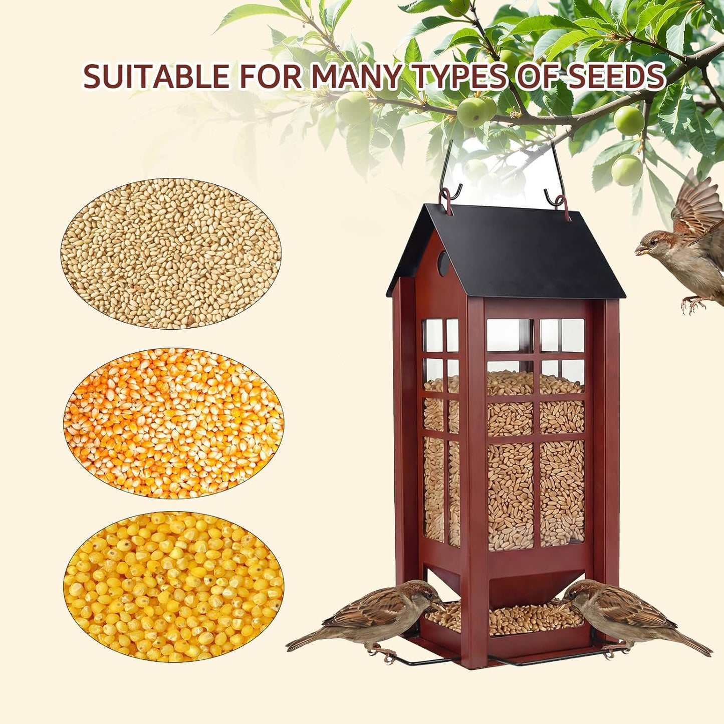 Rectangular Hanging Bird Feeder for Outdoor Use, Metal Bird Feeder with Multiple Feeding Ports, Seed Feeder for Wild Birds, Garden Yard Patio Bird Feeder