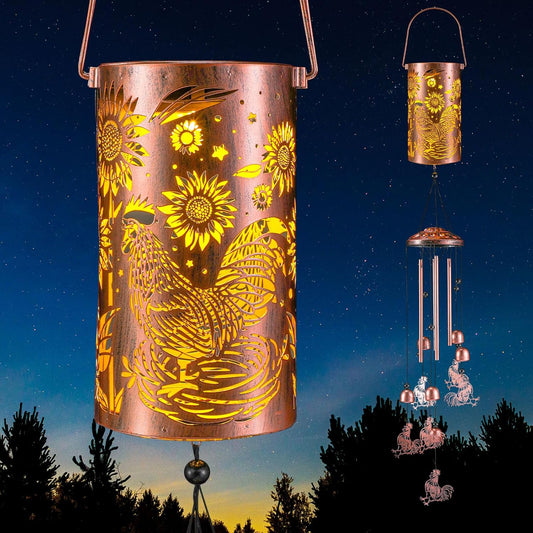 Retisee Rooster Solar Wind Chimes Outdoor Metal Rooster Gifts Solar Li