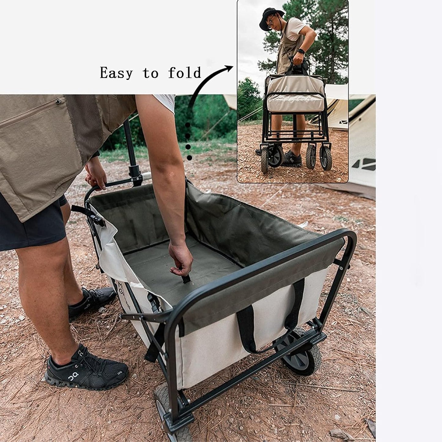 Camping Wagon, Folding Garden Cart, Shopping Trolley Collapsible, Heavy Duty Utility Use with Side Bag and Storage Bag - (Gray) (Gray)