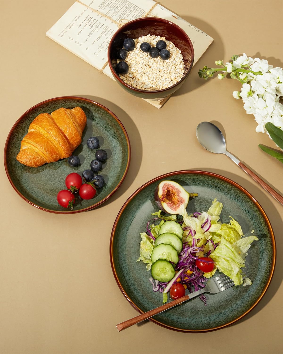 Stoneware Dinnerware Sets, Ceramic Plates and Bowls Set, Microwave & D
