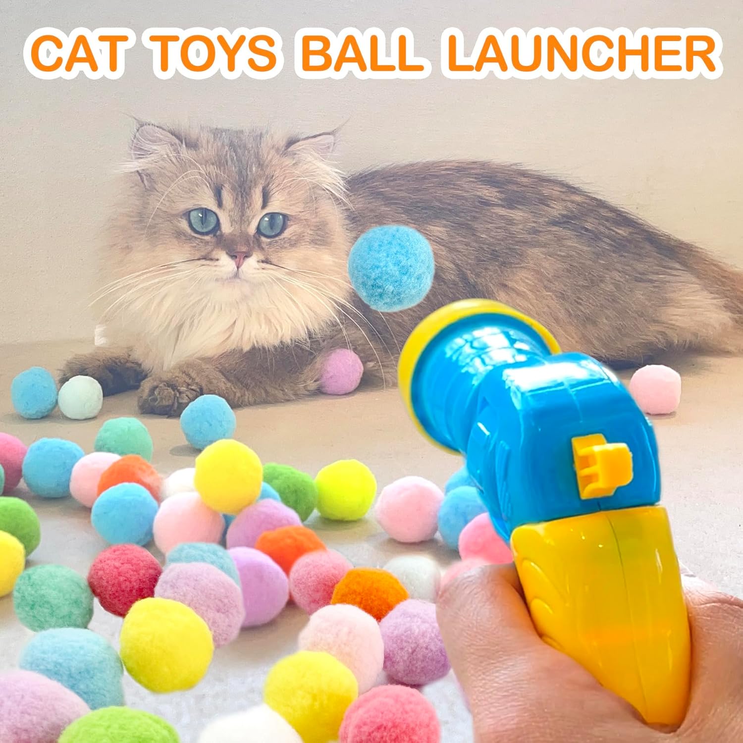 31Pcs Cat Ball Toy Launcher Gun,Cat Balls Fetch Toy,30Pcs Plush Fuzzy 