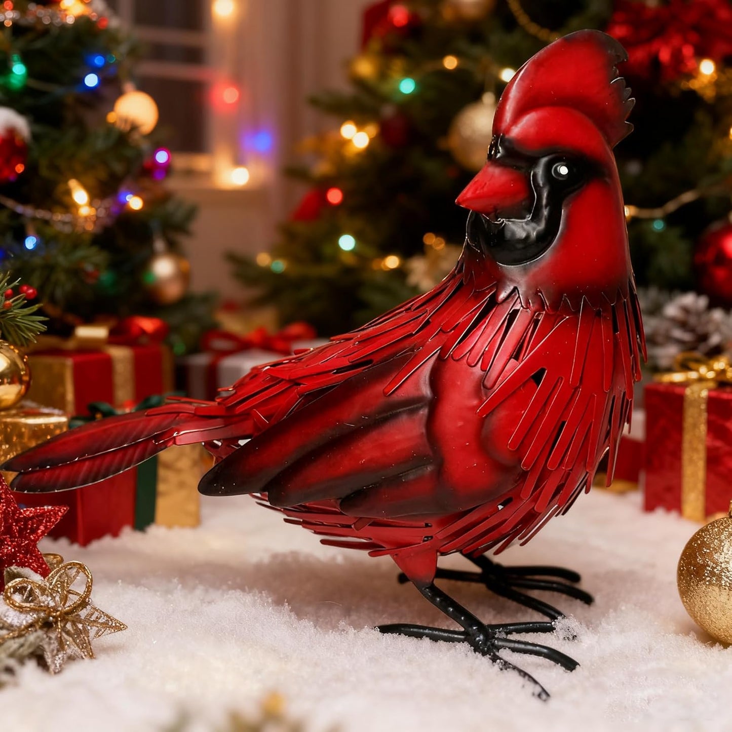 Metal Red Cardinal Garden Decoration Statue Metal Bird Yard Art Red Bird Sculpture for Outdoor Patio & Indoor Home Decor - Gifts for Mom Grandma