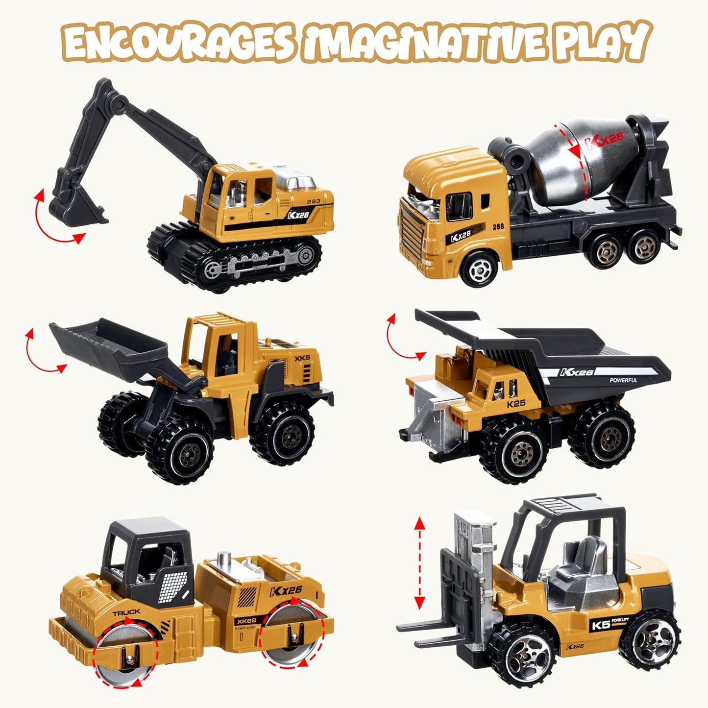 Construction Trucks Vehicles, 6Pcs Die-cast Construction Toys Set, Toy