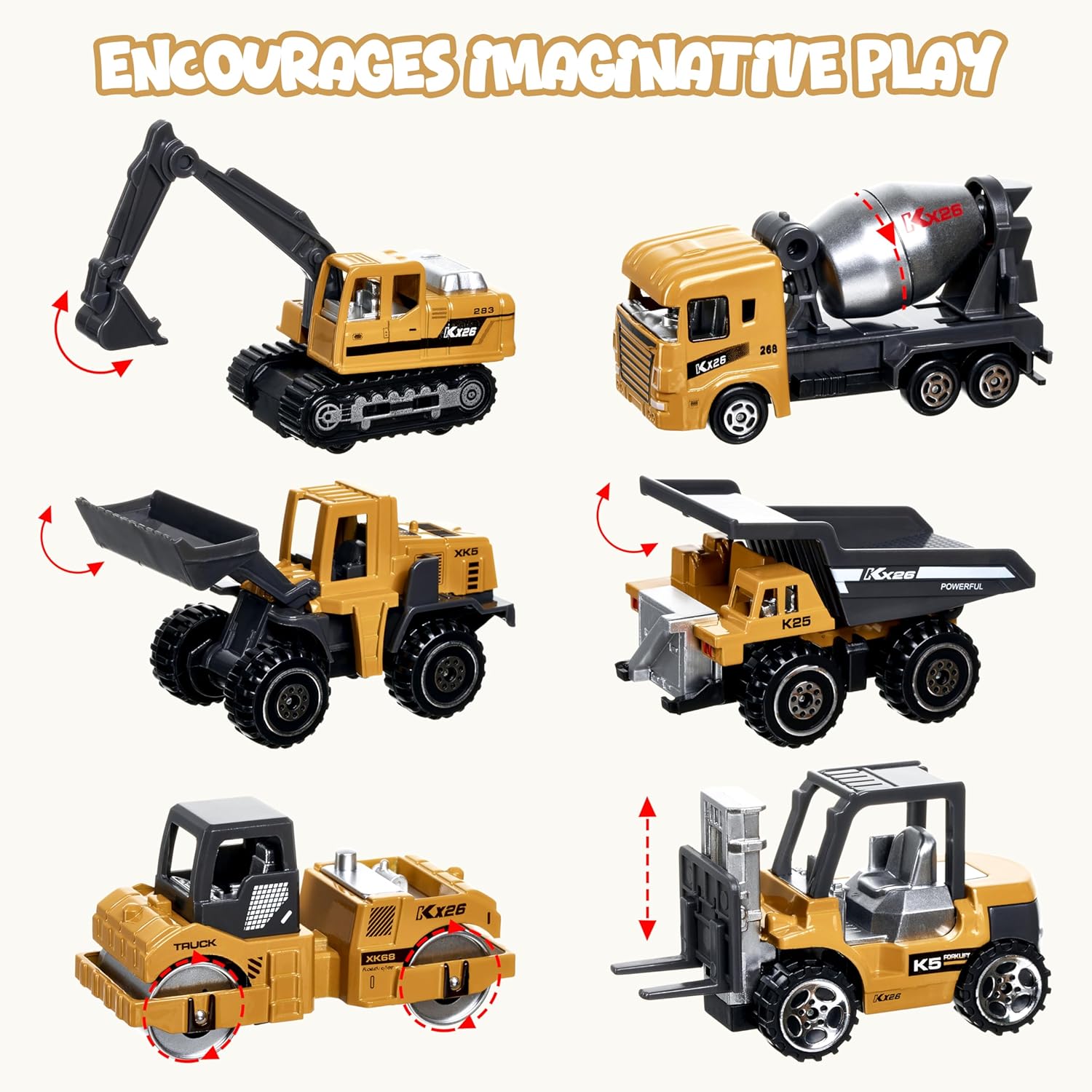 Construction Trucks Vehicles, 6Pcs Die-cast Construction Toys Set, Toy