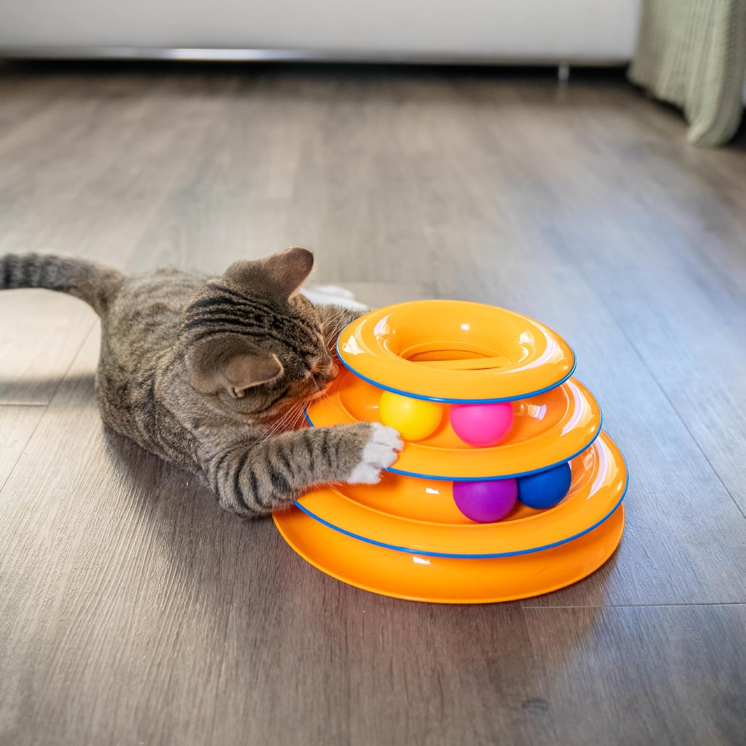 Catstages Tower of Tracks Cat Toy – 3-Level Track Tower with 6 Balls, 
