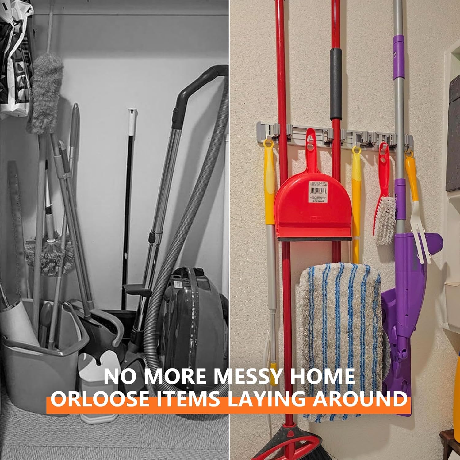 reliahom Adjustable Broom Holder Wall Mount, Mop Storage Tool Racks, B