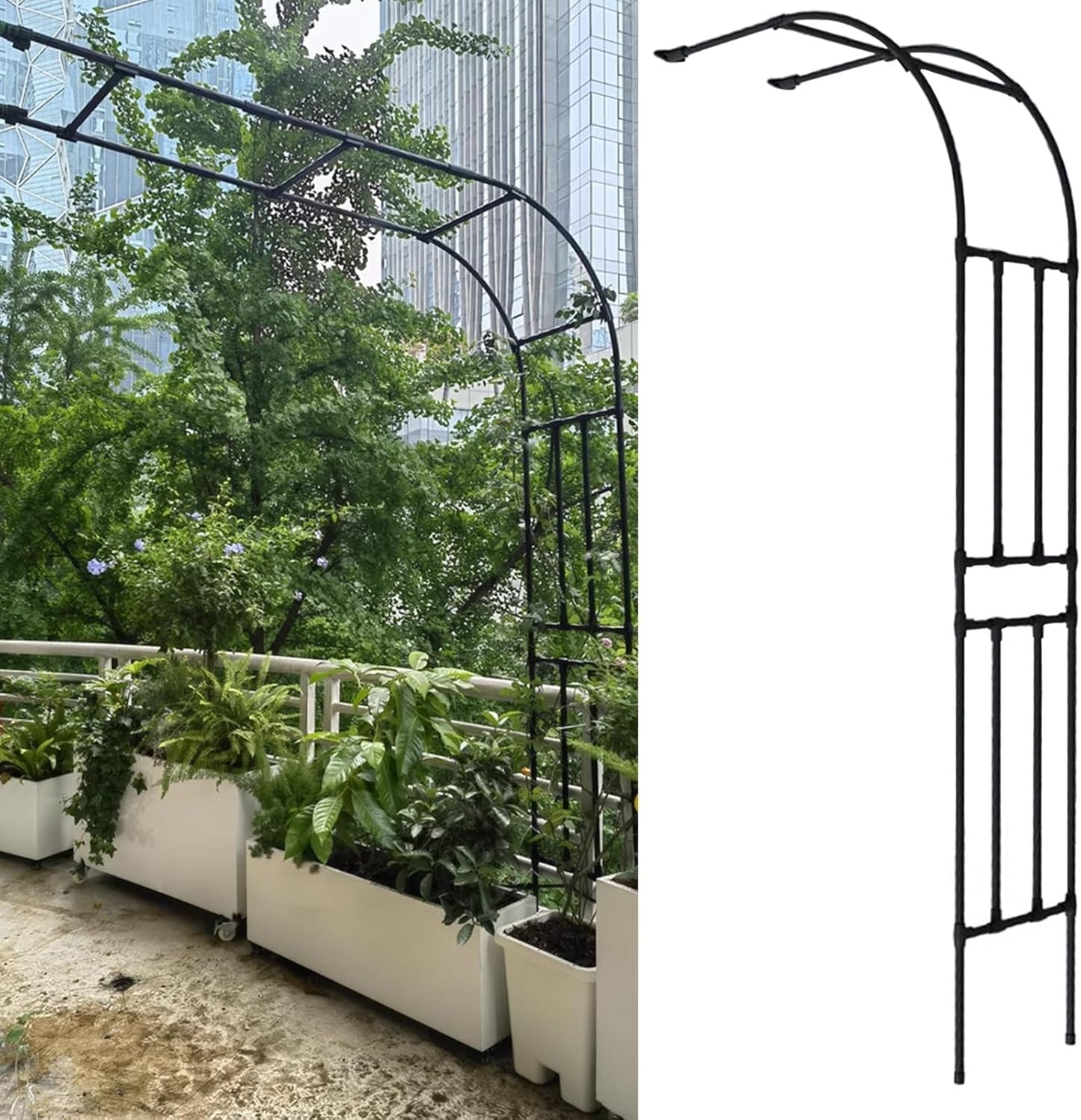 Outdoor Garden Arch Trellis for Climbing Plants, 8.5FT Metal Half Arbor, PE Coated Rose Support Frame, Durable Black Archway for Flowering Vines and Decor