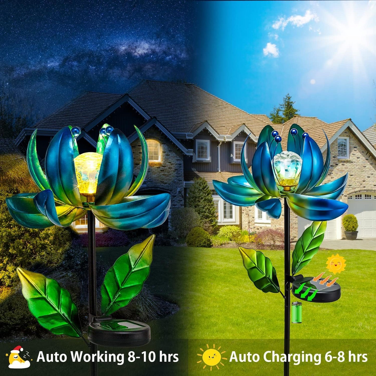 Solar Garden Lights Metal Flower Decor, Colorful Spinning Windmill Lot