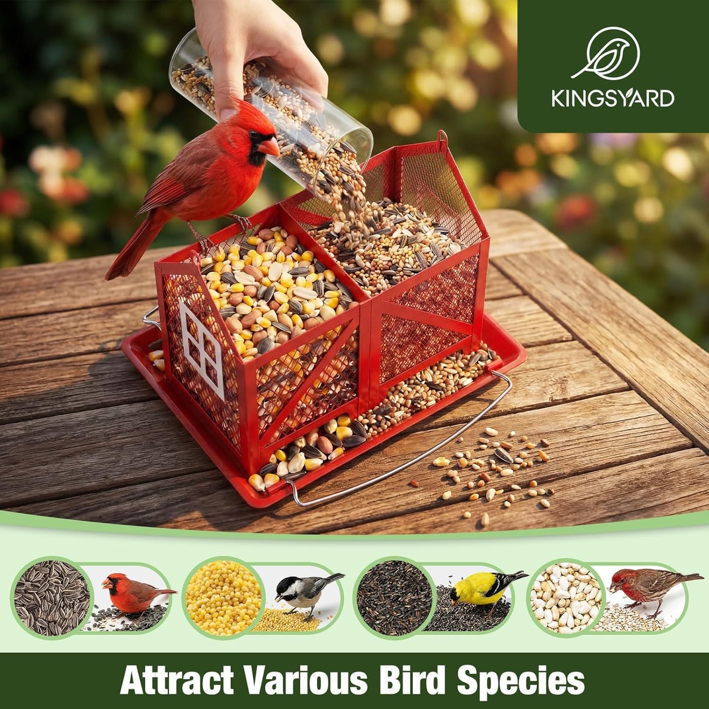 Kingsyard Metal Bird Feeder for Outdoors Hanging, 2-in-1 Wild Bird Fee