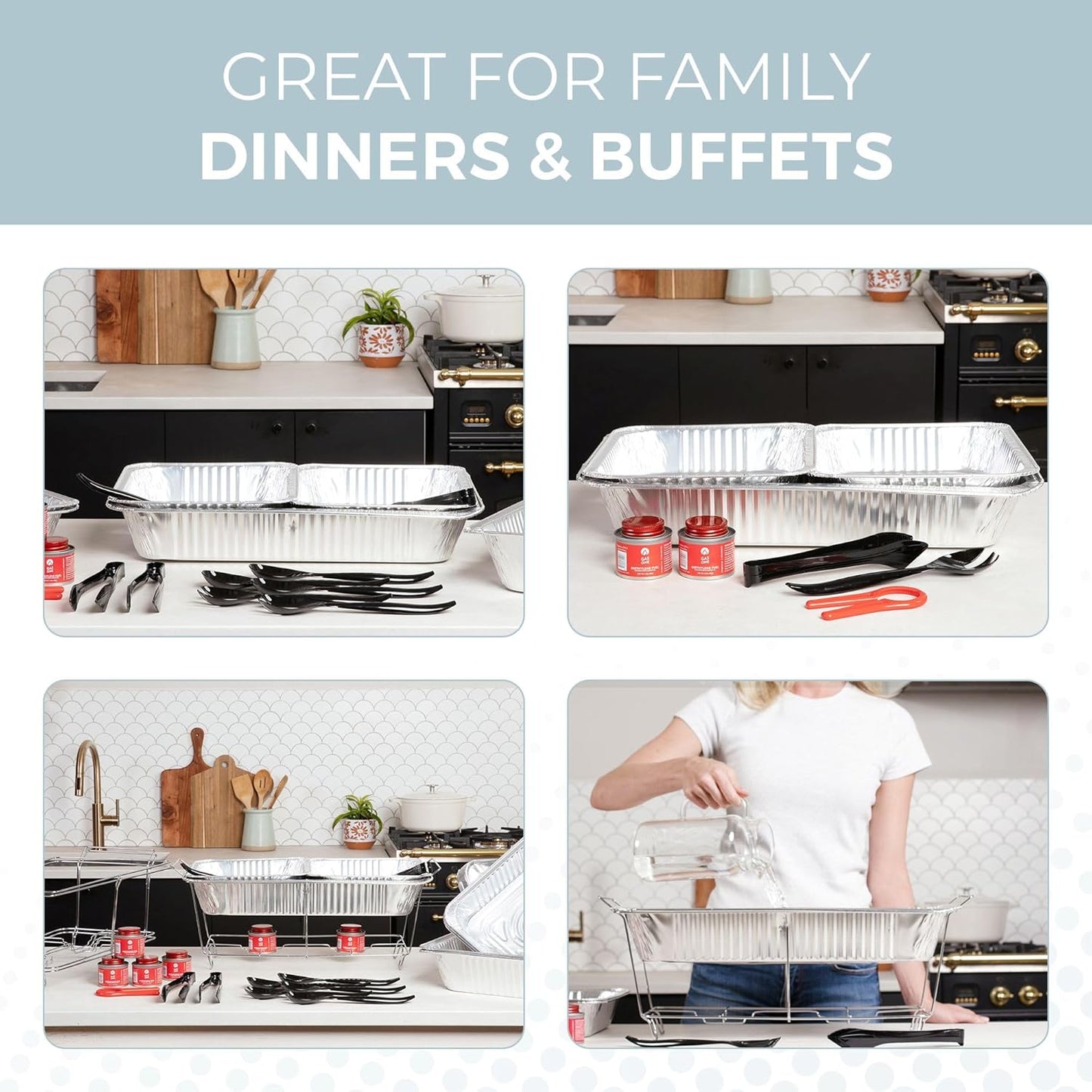 Large Full Size 33-Pcs Disposable Chaffing Buffet with-Covers, Utensil