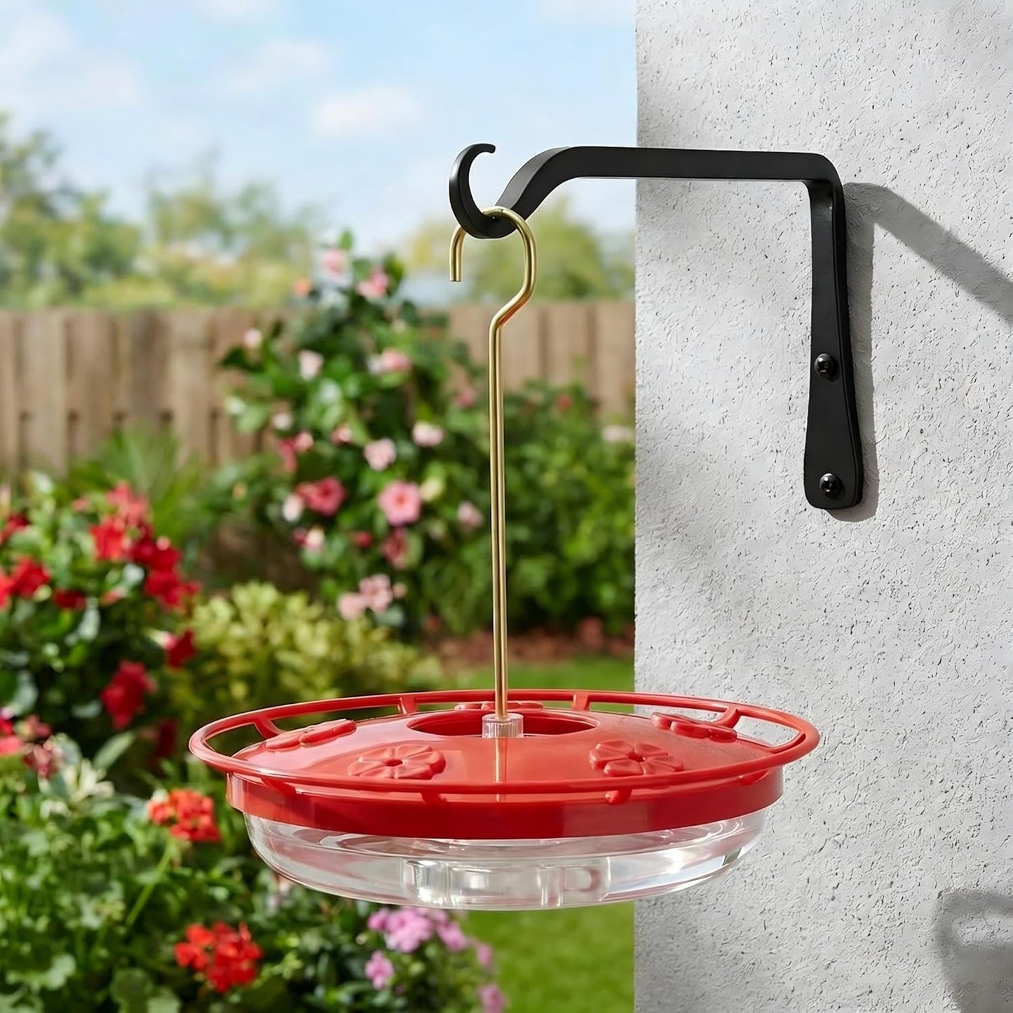 FEED GARDEN 2 Pack 16 oz Plastic Disc Hummingbird Feeders for Outdoors Hanging, Leak-Resistant Nectar Feeder with 5 Ports, Wide Mouth Easy Clean & Refill, Built-in Ant Moat for Garden Backyard