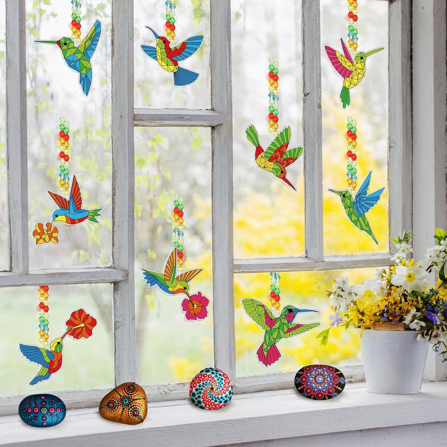Pasimy 36 Sets Hummingbird Suncatchers Craft Kits Bird Paint Window DIY Hanging Ornaments Decorations Make Your Own Spring Activities Arts Summer Party Favors Gifts for Classroom Home Mother Birthday
