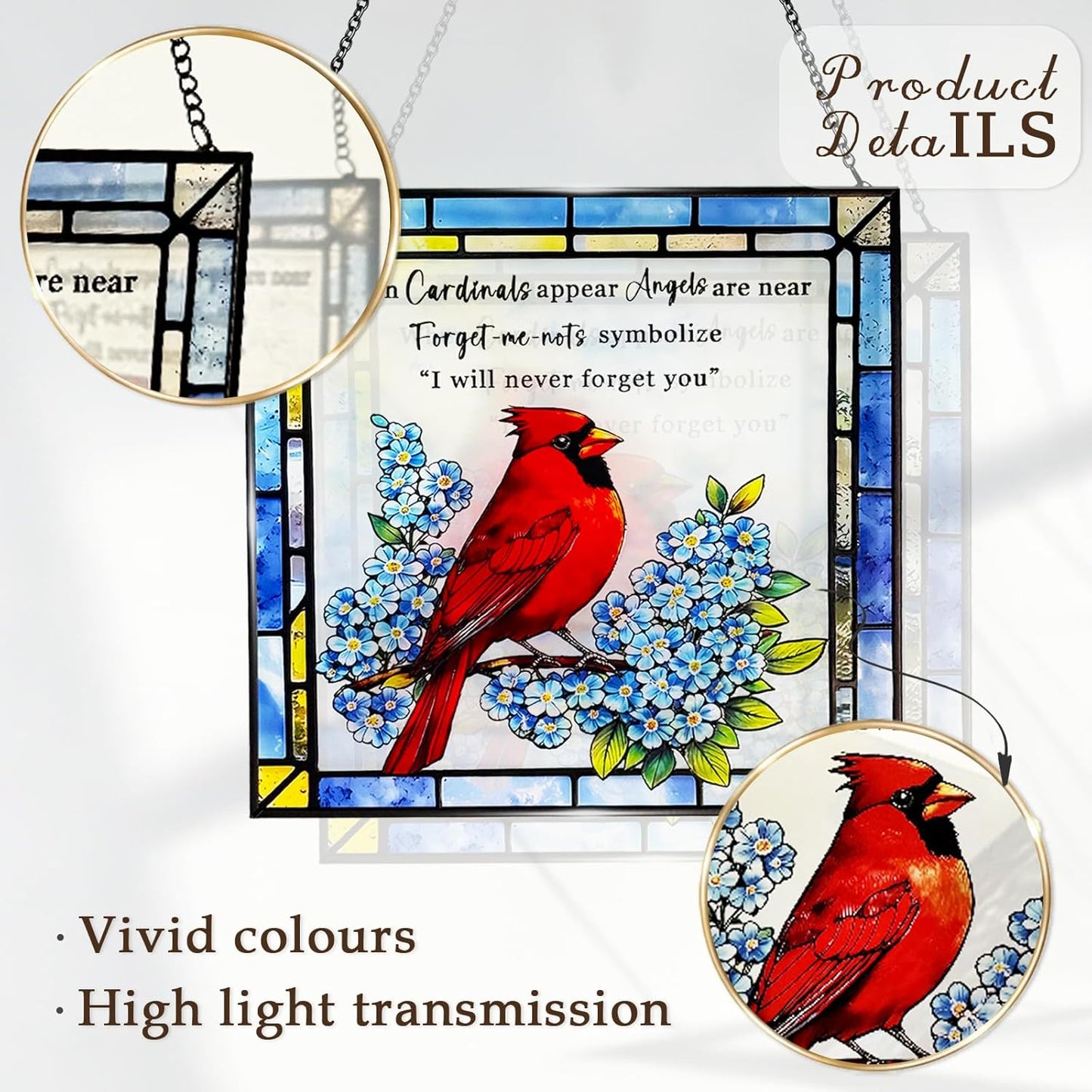 Cardinal Stained Glass Suncatchers for Windows, Hanging Sun Catchers Indoor Window, Cardinal Gifts, in Memory of Loved One Gifts