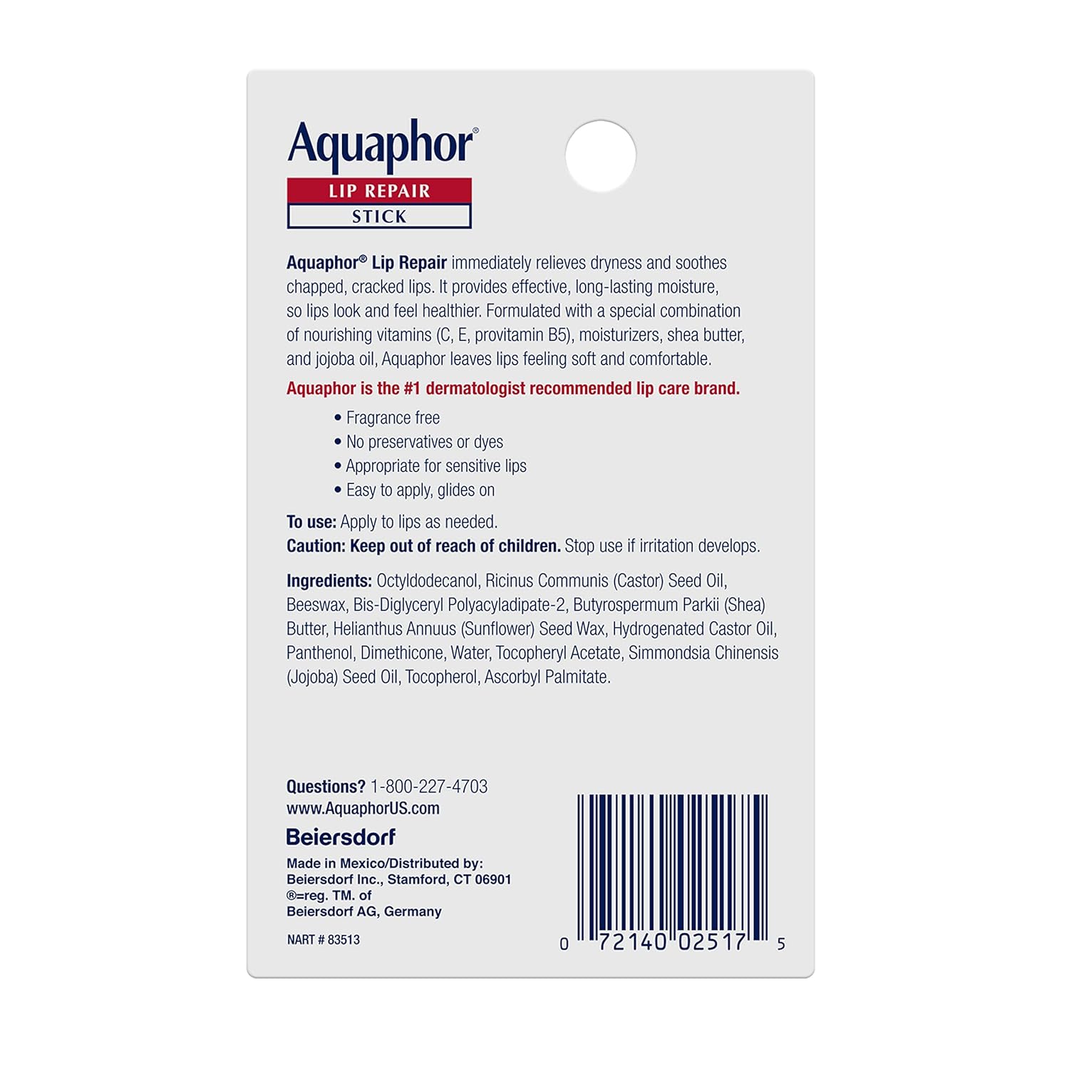 Aquaphor Lip Repair Stick, Moisturizing Lip Balm Pack, Relieves Drynes