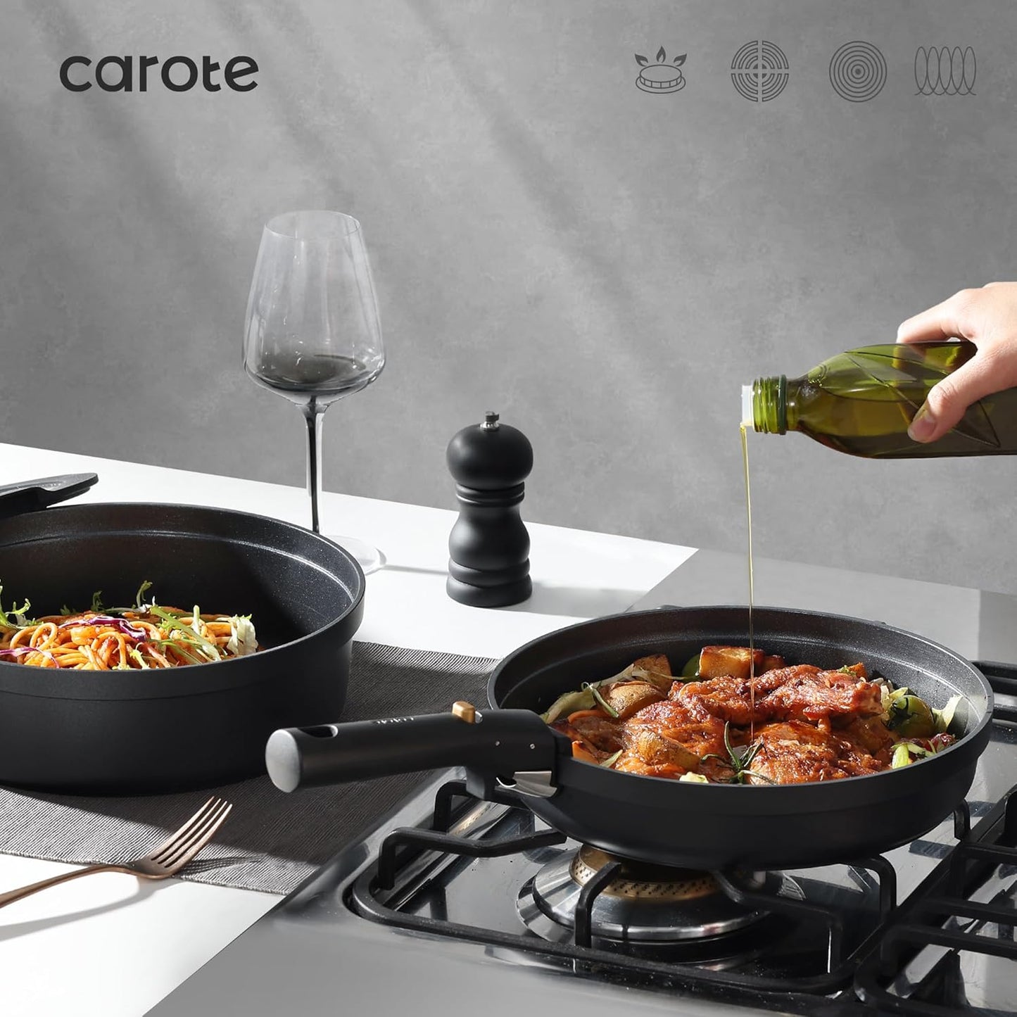 CAROTE 19pcs Pots and Pans Set Non Stick, Nonstick Cookware Set, Dishw