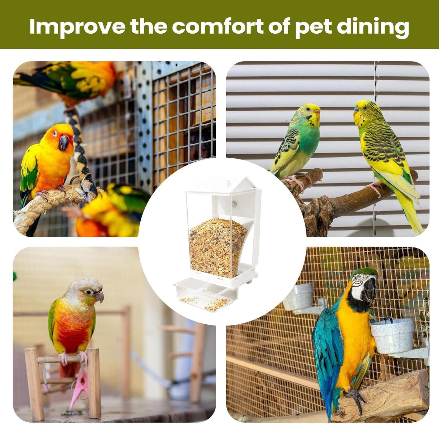 Automatic Bird Feeder, Spill Proof Container, 8.07x3.93x3.54 Inches Gear with Secure Hook Build, Removable Outdoor Supply, Modern Feeding Tool with Sleek Style, Daily Utility for Family Friends Garden
