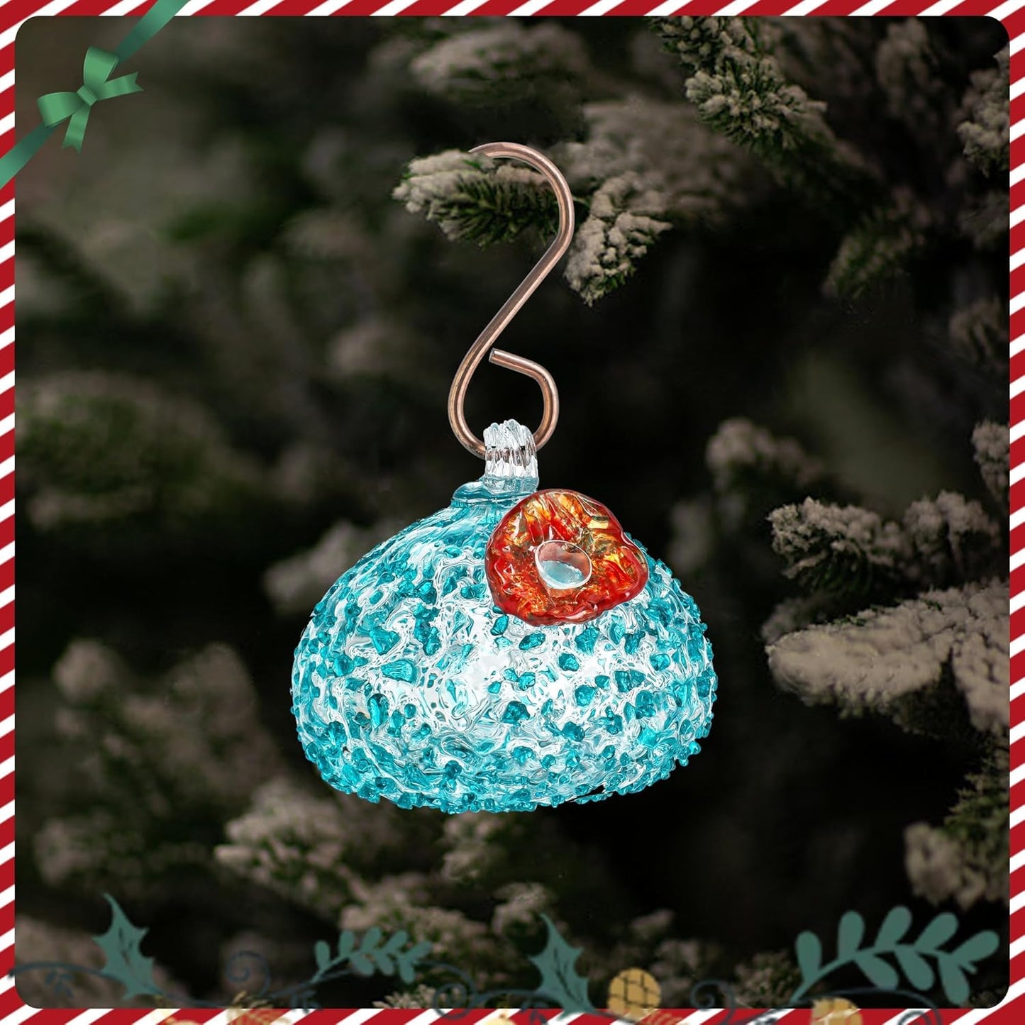 Hand Blown Glass Hummingbird Feeder for Outdoors Hanging Glass Humming Bird Feeder for Garden Backyard Decor