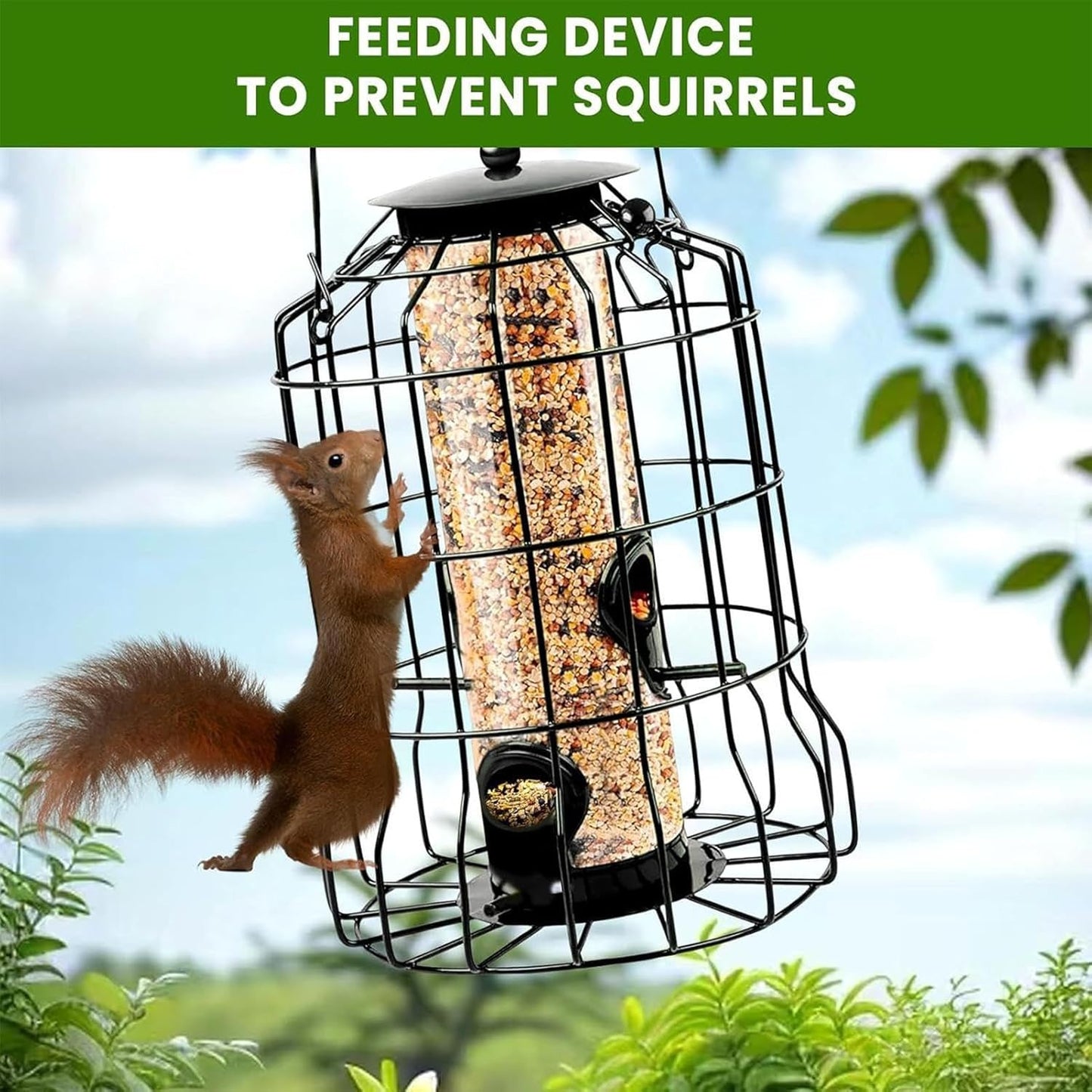 Bird Feeder, 4 Port Weatherproof Squirrel Proof Metal, Large Outdoor Hangable Feeder, for Watching Hummingbird Finch Chickadee in Garden Yard Patio Porch Balcony Park Rail