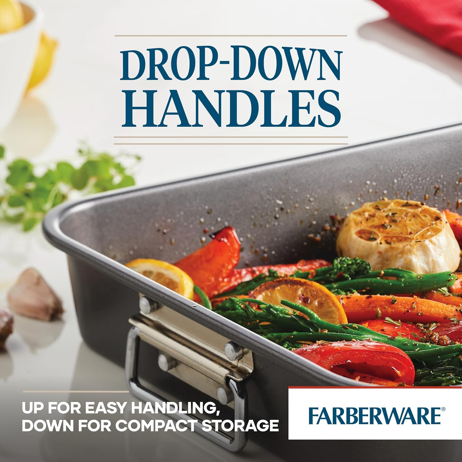 Farberware Bakeware Nonstick Steel Roaster with Flat Rack, 11-Inch x 1