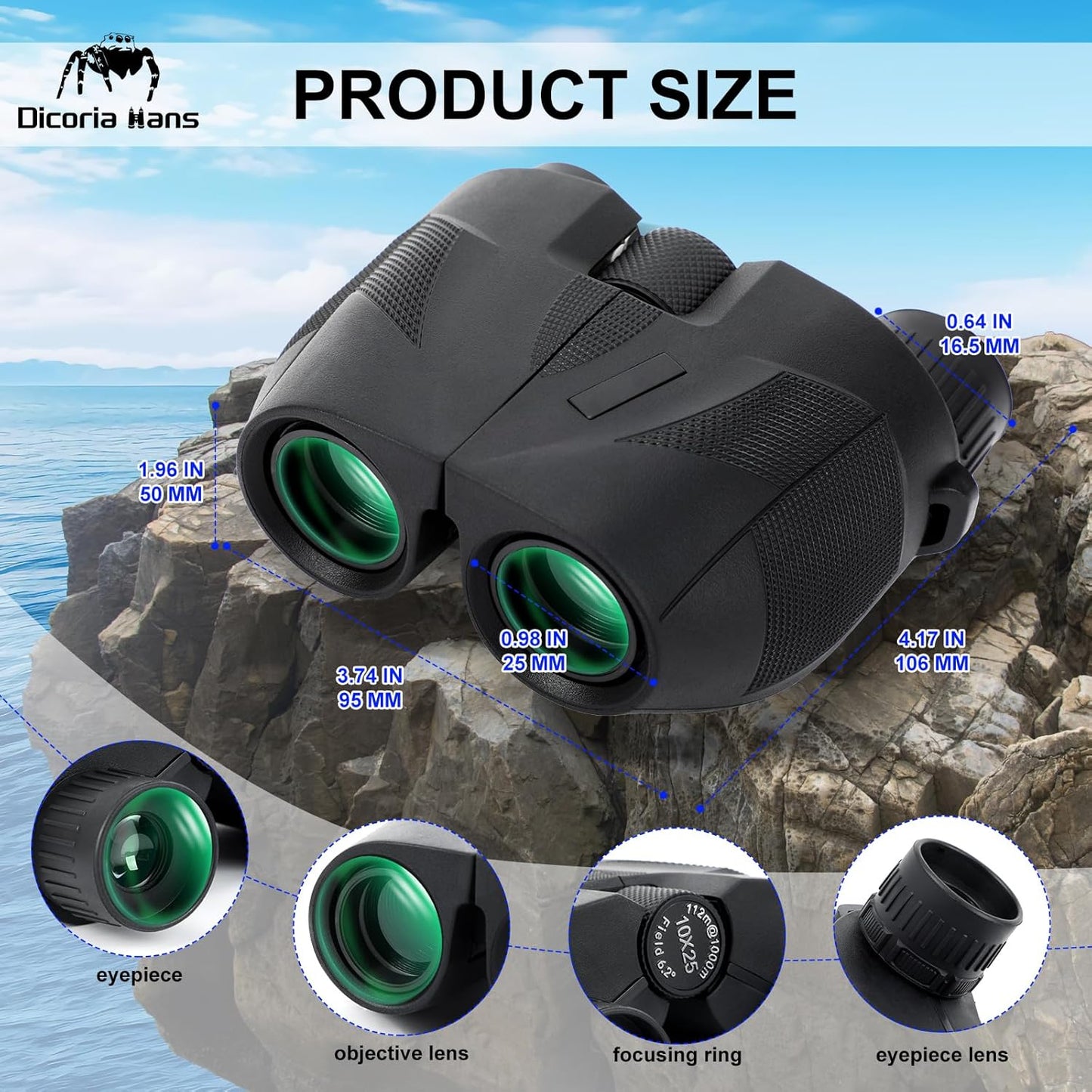 10x25 Compact Binoculars for Adults Kids, Small Binoculars for Cruise, Bird Watching, Travel, Theatre and Concerts