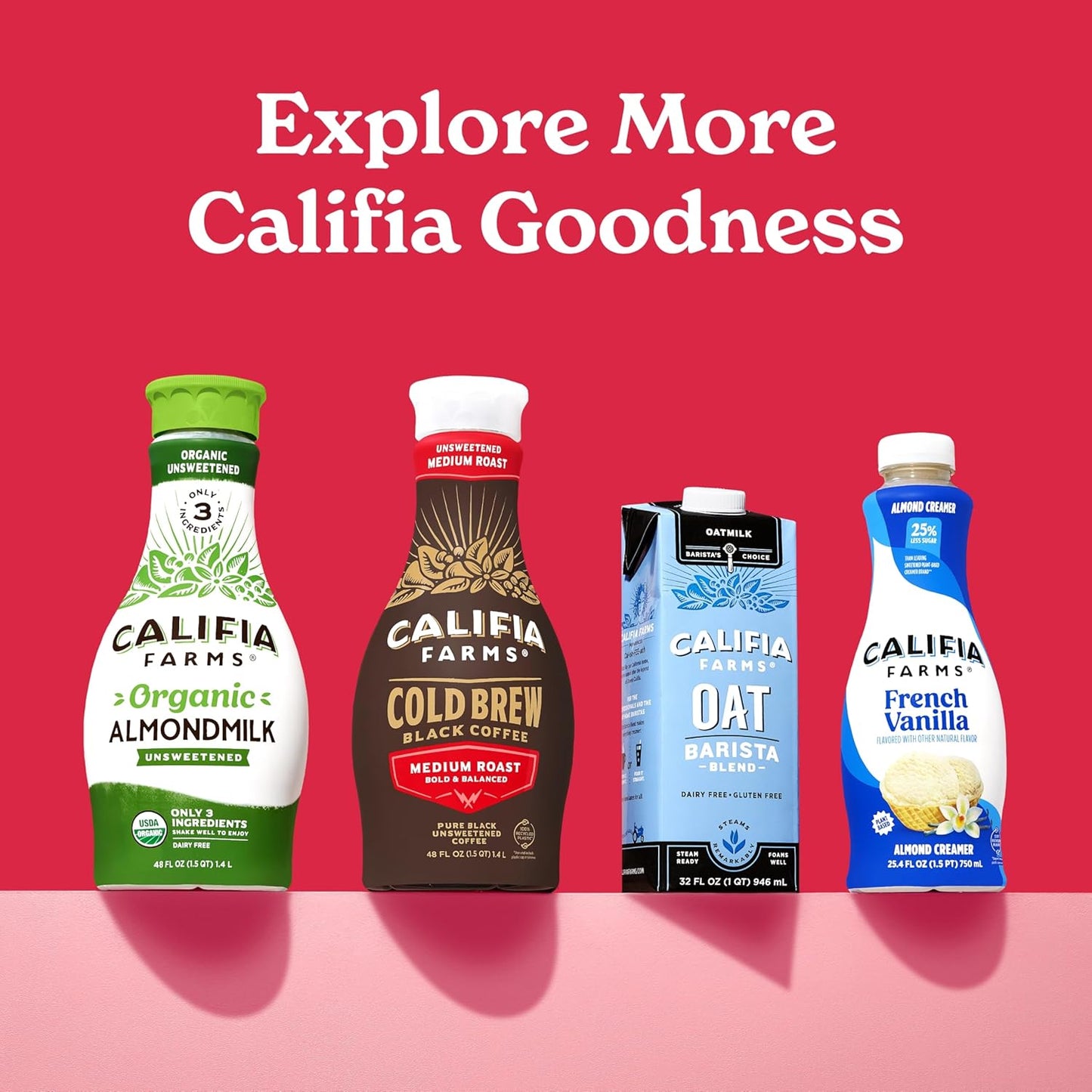 Califia Farms - Pure Black Medium Roast Cold Brew Coffee, 32 Oz (Pack of 6), 100% Arabica, Shelf Stable, Plant Based, Vegan, Gluten Free, Non GMO, Sugar Free, Iced Coffee