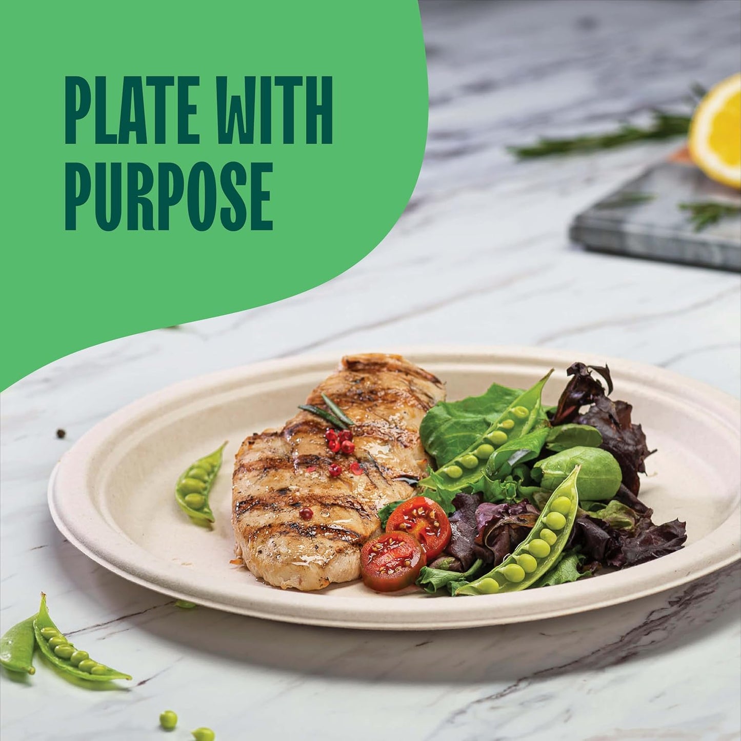 Paper Plates, 100% Compostable Heavy Duty Disposable 10 Inch Plate - [