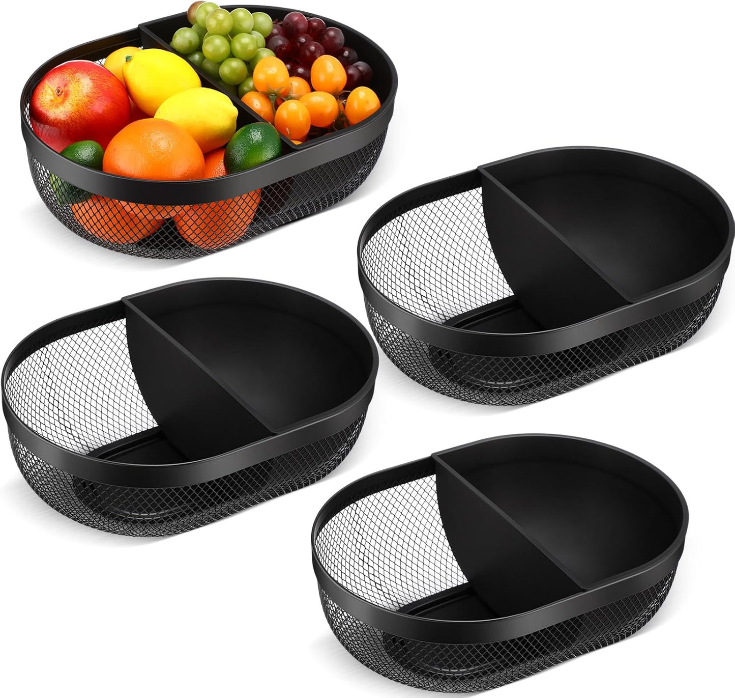 Maxdot 4 Pack Metal Mesh Steel Basket Storage Organizer Oval Iron Tray