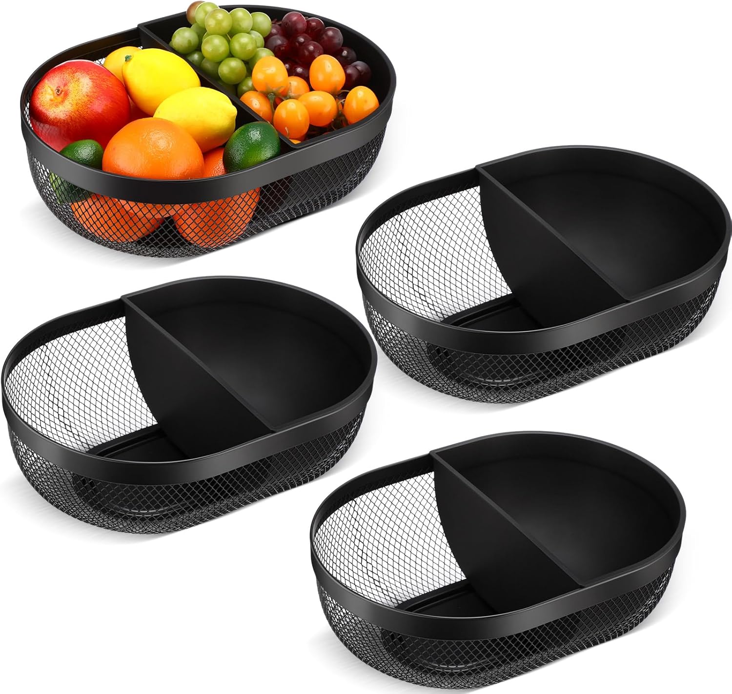 Maxdot 4 Pack Metal Mesh Steel Basket Storage Organizer Oval Iron Tray