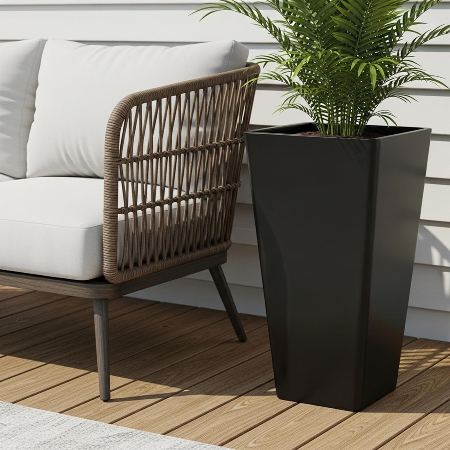 Worth Garden 20" Tall Planters Set of 2 – Large Black Tapered Plastic 