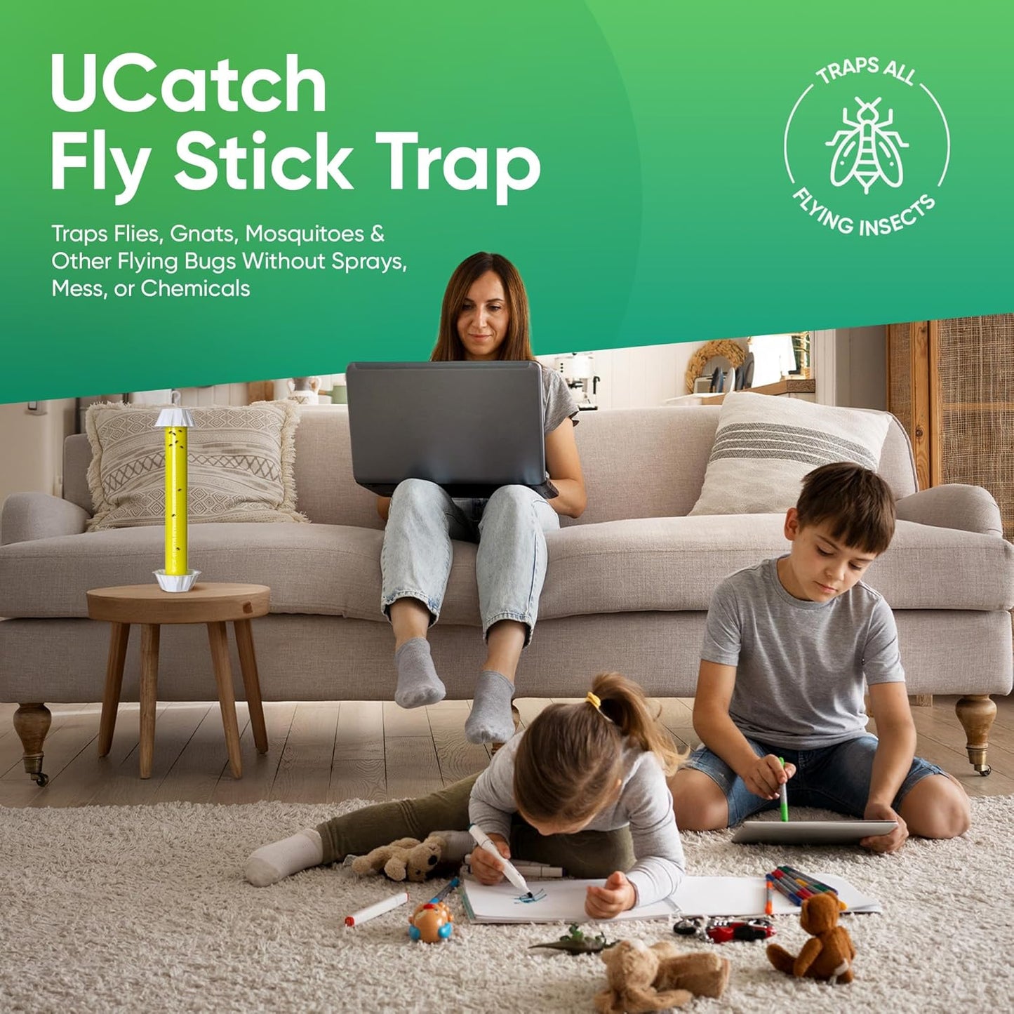 Sticky Fly Trap Indoor & Outdoor Pack of 4 | Hanging Fly Stick for Gna