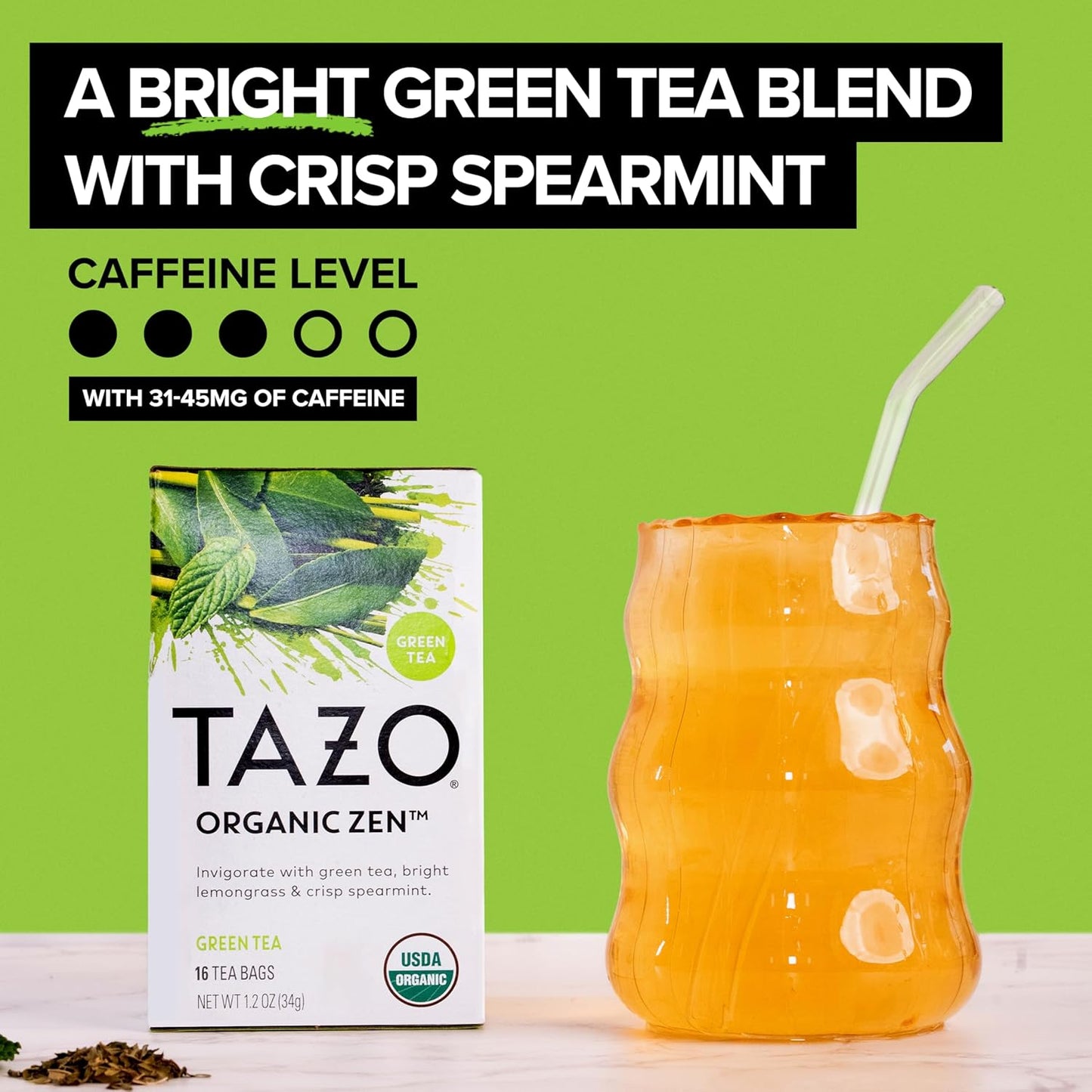 TAZO Organic Zen Green Tea, Caffeinated Tea with Refreshing Lemongrass
