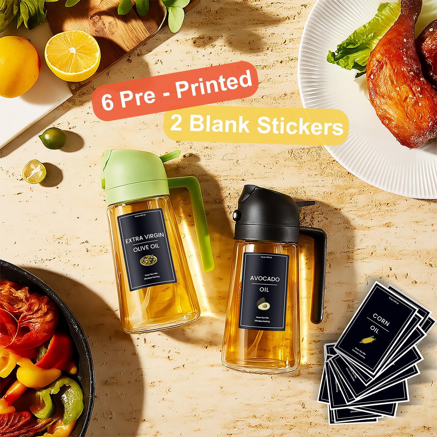 CXINYI - 16oz/470ml Olive Oil Dispenser for Kitchen with Stickers - 2 