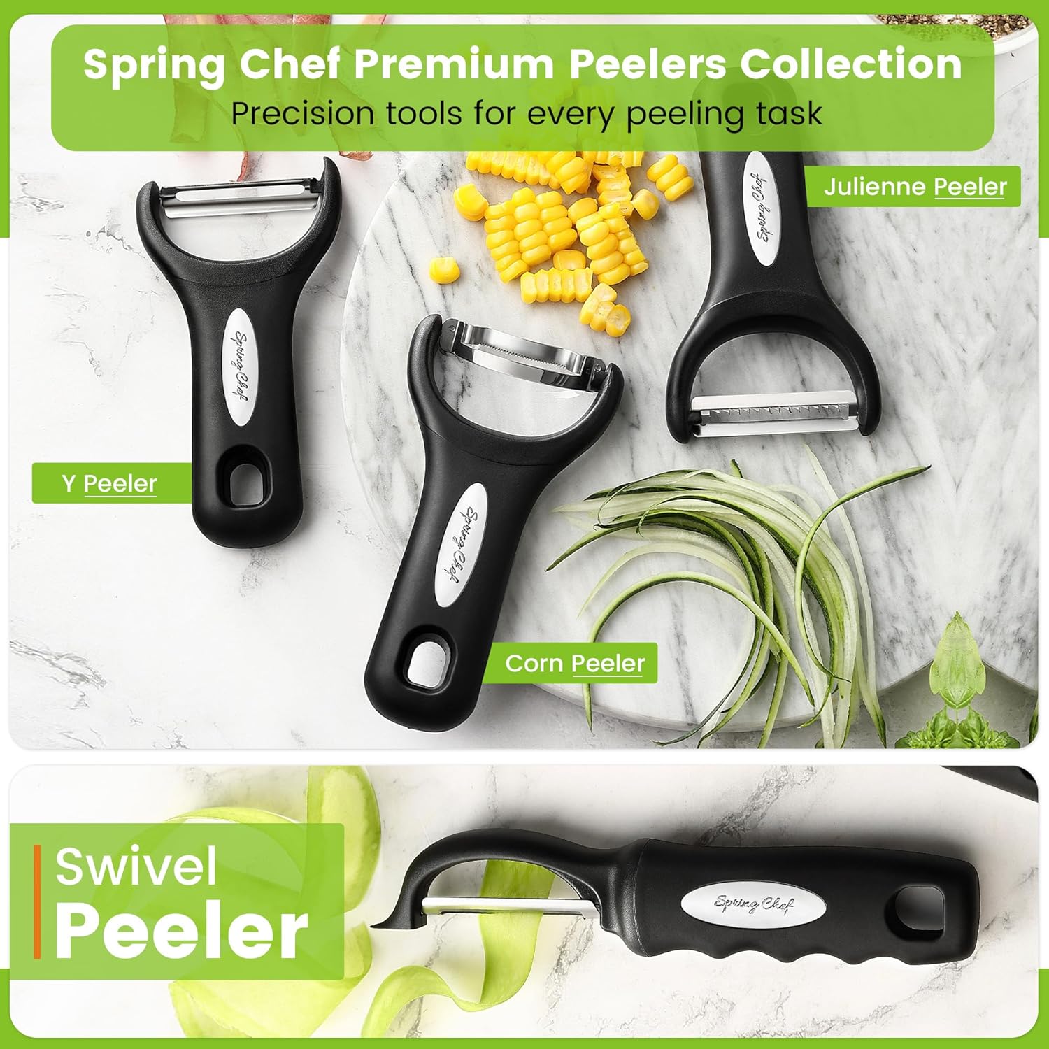 Spring Chef Premium Swivel Vegetable Peeler, Soft Grip Handle and Ultr