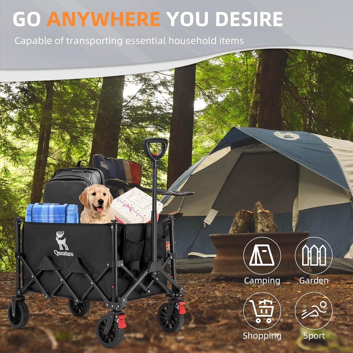 Collapsible Wagon Carts Foldable with Wheels 220LBS Capacity, 120L Folding Wagons Carts, Heavy Duty Utility Wagon Grocery Cart on Wheels for Garden Party Beach Shopping Picnic Garage