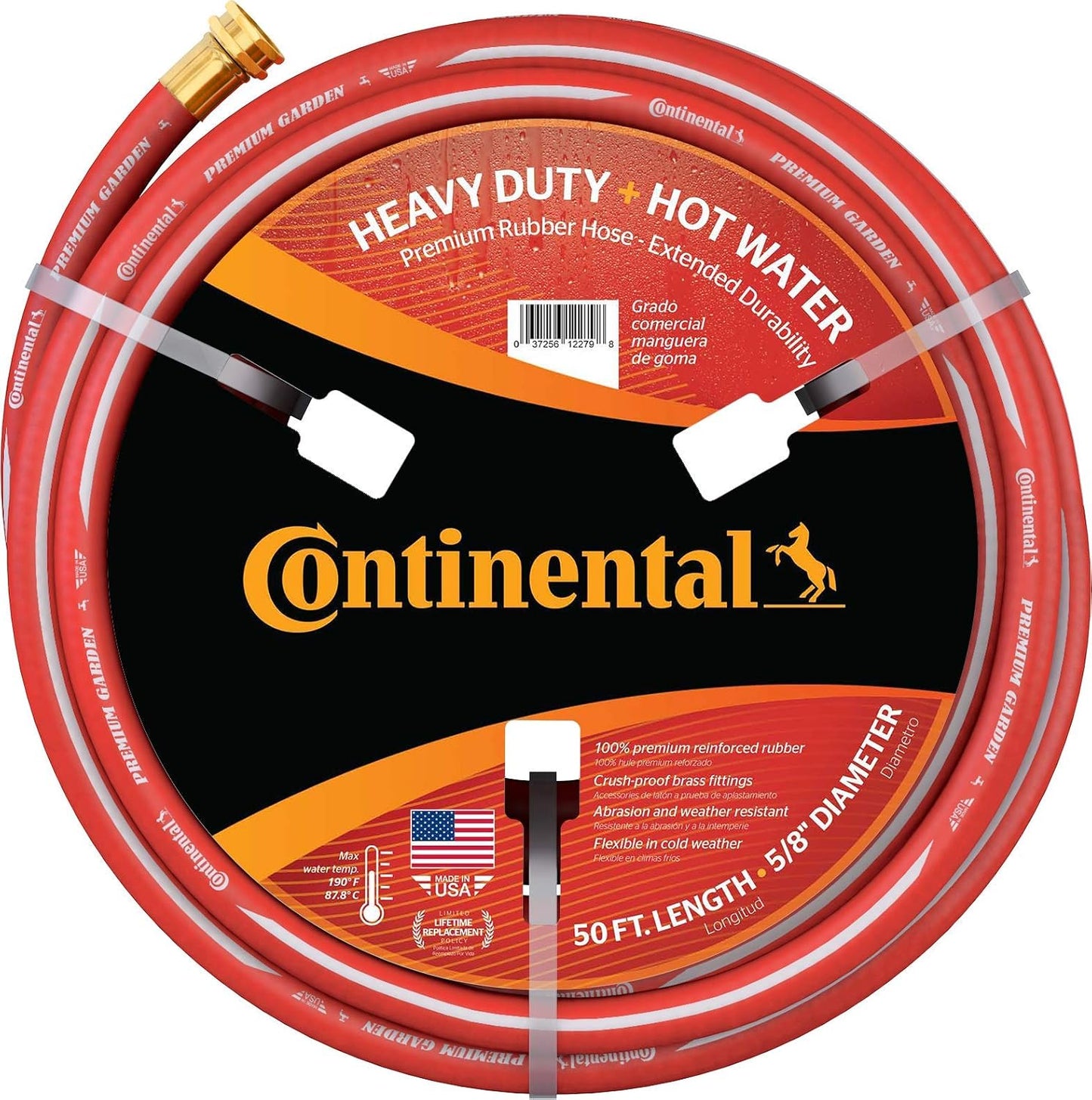 Continental Premium Garden Red Heavy Duty Hot Water Garden Hose, 5/8in