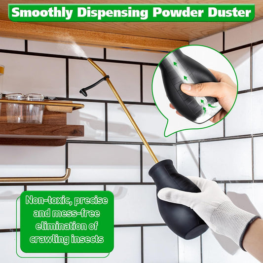 Diatomaceous Earth Powder Duster, 8OZ Garden Powder Applicator Dispenser with Long Metal Tube, Bulb Duster Sprayer for Home Organic Gardening Agricultural Supply (Black,1 Pack)