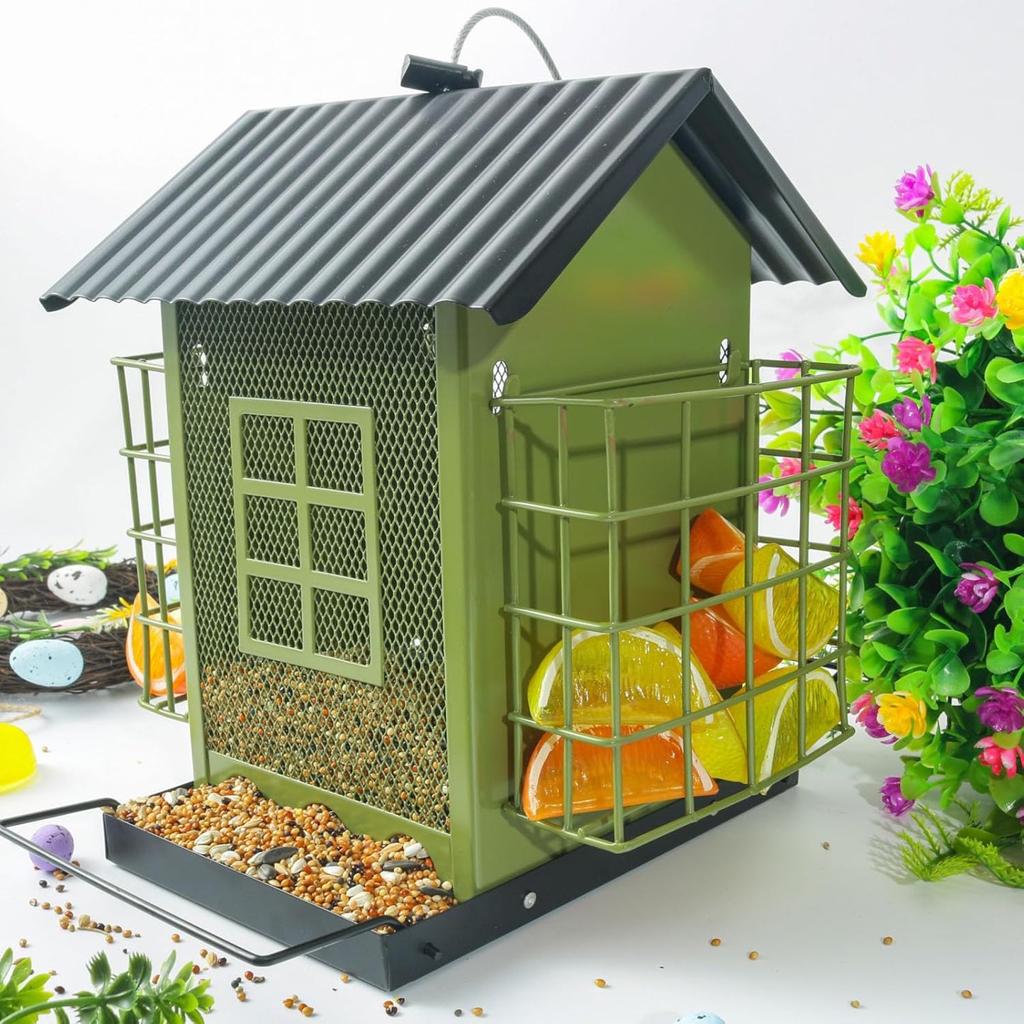 Decorative Outdoor Bird Feeders Squirrels Proof Double Roof Metal Bird Feeders For Wild Birds And Nature Lover