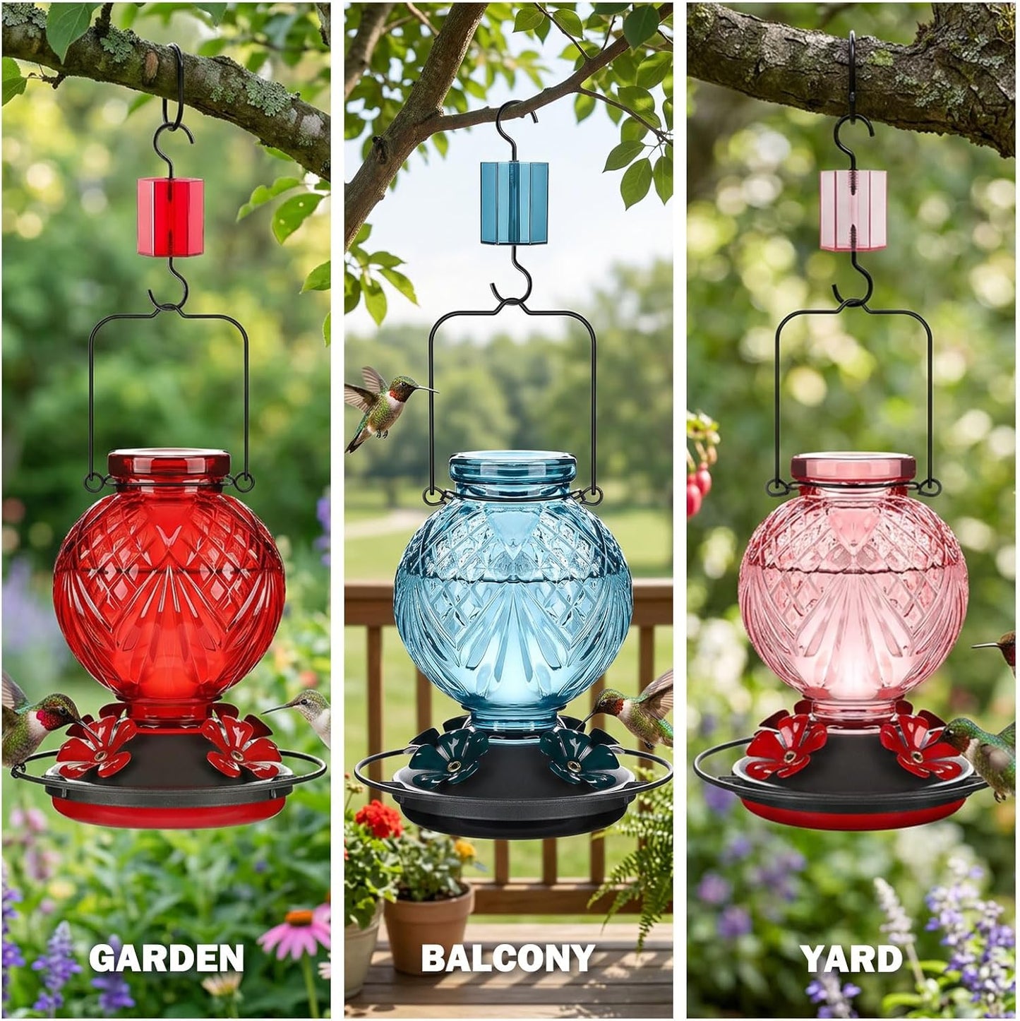 Glass Hummingbird Feeder for Outdoors Hanging, 20oz Bird Nectar Feeder