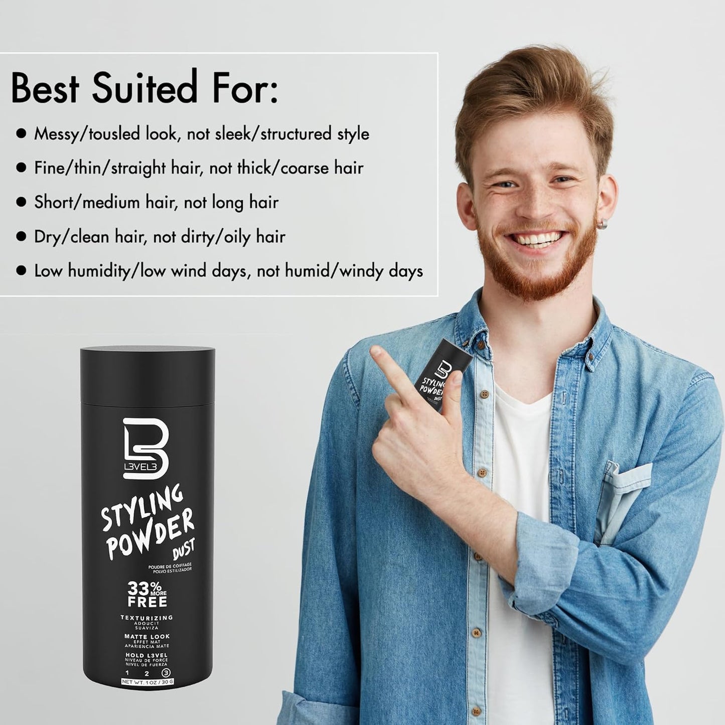 L3 Level 3 Styling Powder - Natural Look Mens Powder - Easy to Apply w