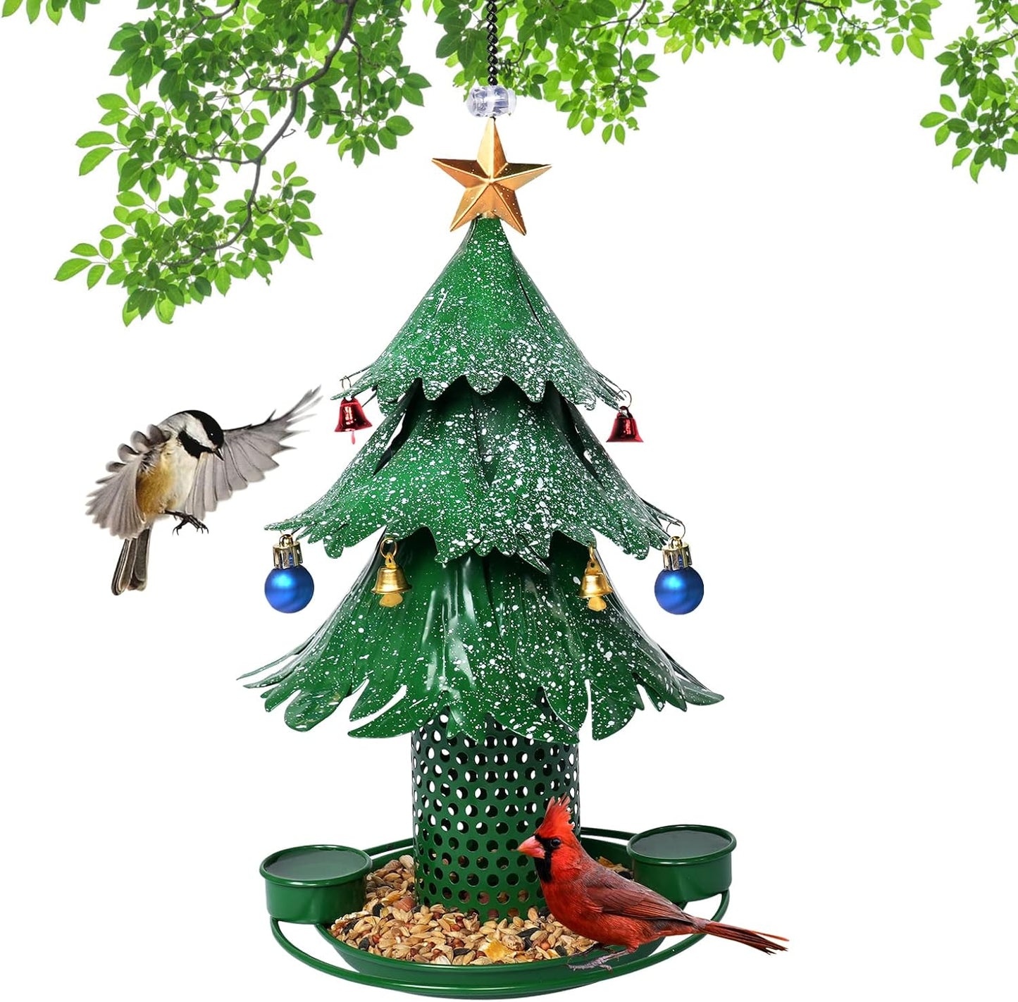 Christmas Tree Bird Feeders for Outdoor, Metal Hanging Outdoors, Wild Bird Feeders Cardinal as a Great Gift for Bird Lovers.Christmas Decorations
